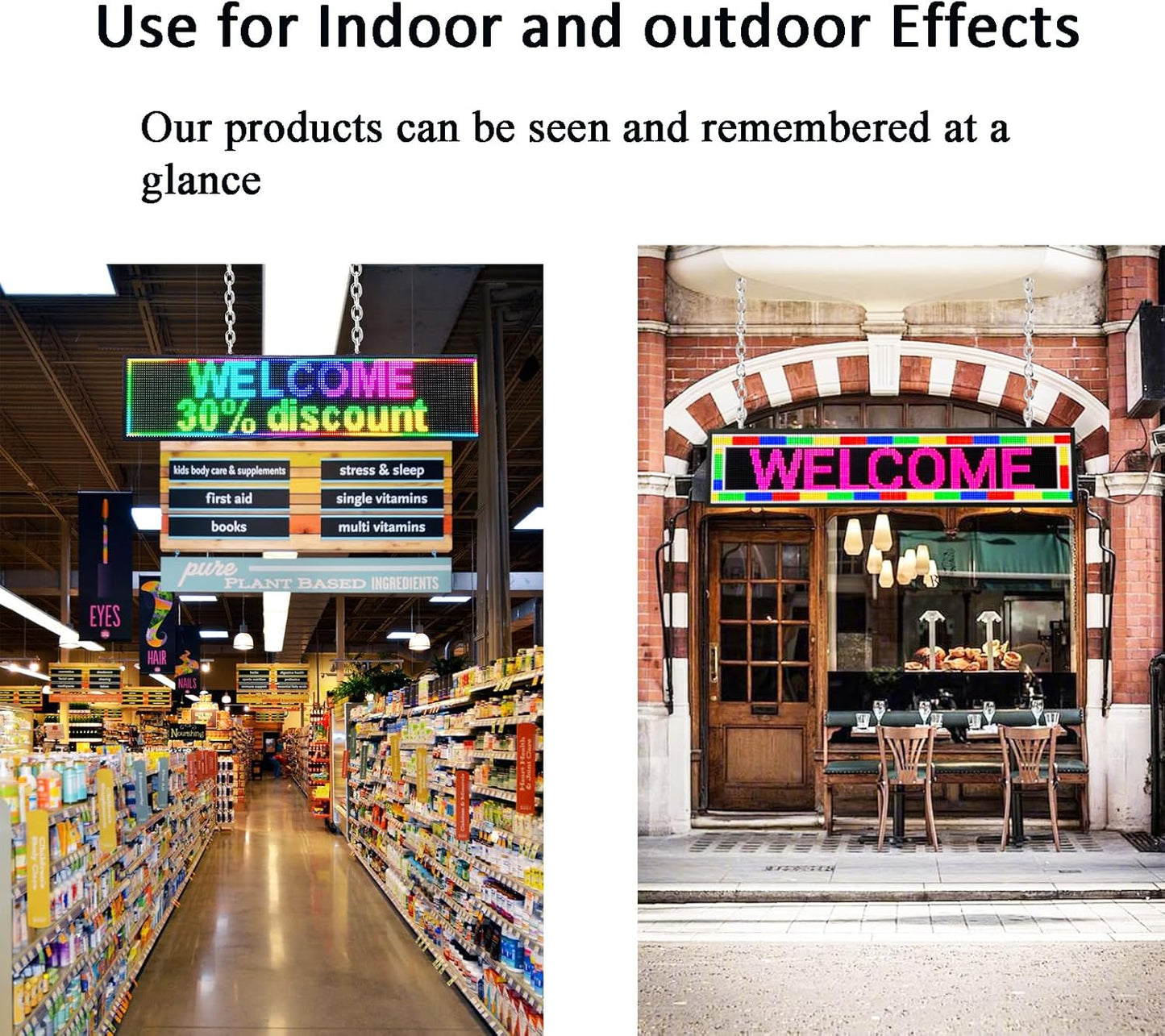 P10 Outdoor RGB Full Color WiFi Programmable Bright LED Scrolling Message Display Board 65”x14” Led Sign, Led Digital Sign Board, Perfect Solution for Store Advertising