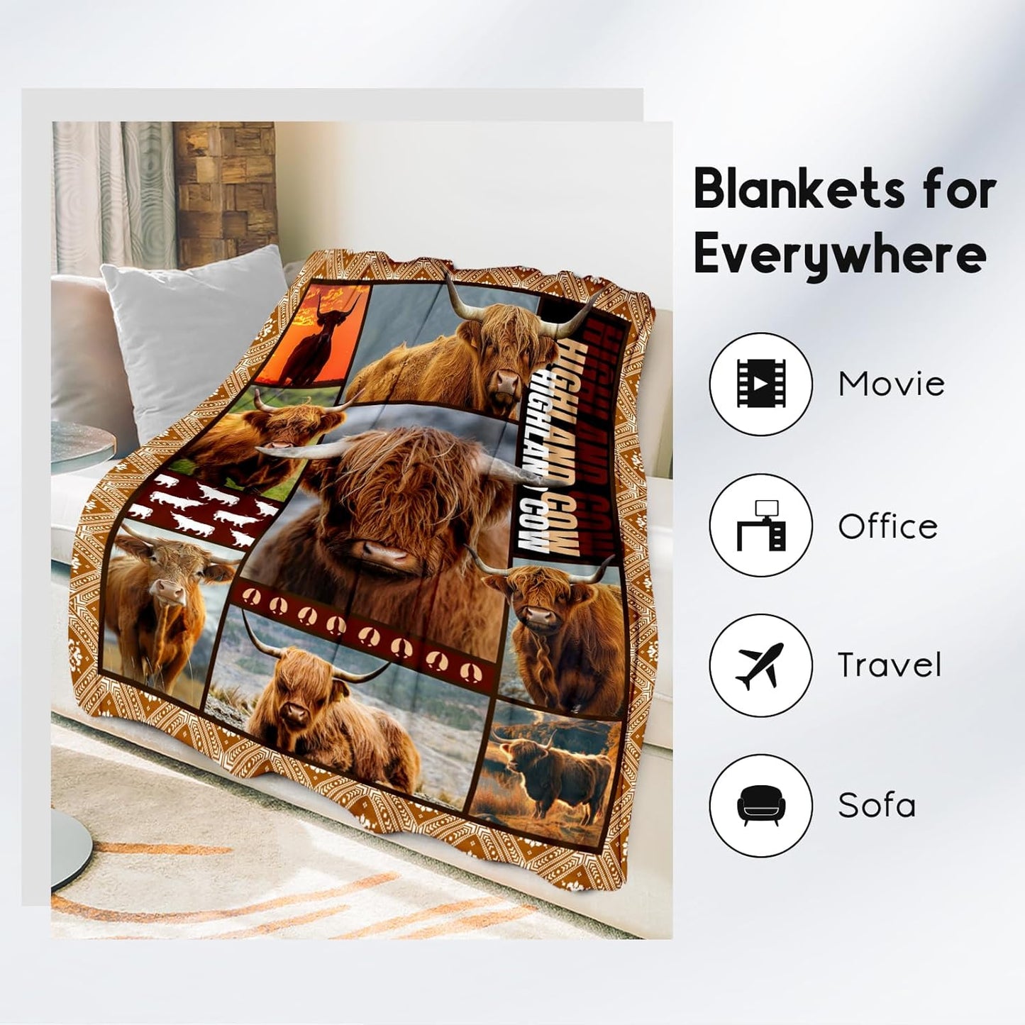 Blanket for Women Girls, Highland Cow Gifts for Adults - 50"x60" Kids Throw for Couch, Sofa, Bed - Soft, Fuzzy & Cozy - Wildlife Home Decor Gift Ideal