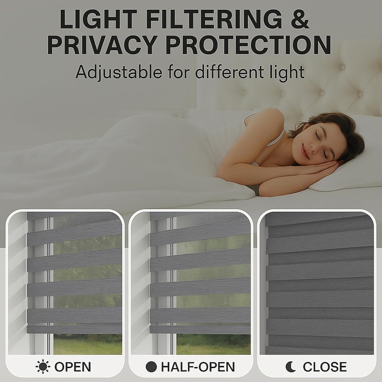 Shadesu Cordless Zebra Blinds for Windows, 39" W x 72" H, Grey, Dual Layer Free-Stop Zebra Shades, Light Control for Day and Night, Sheer Blinds for Indoor Windows, Bedroom, Kitchen