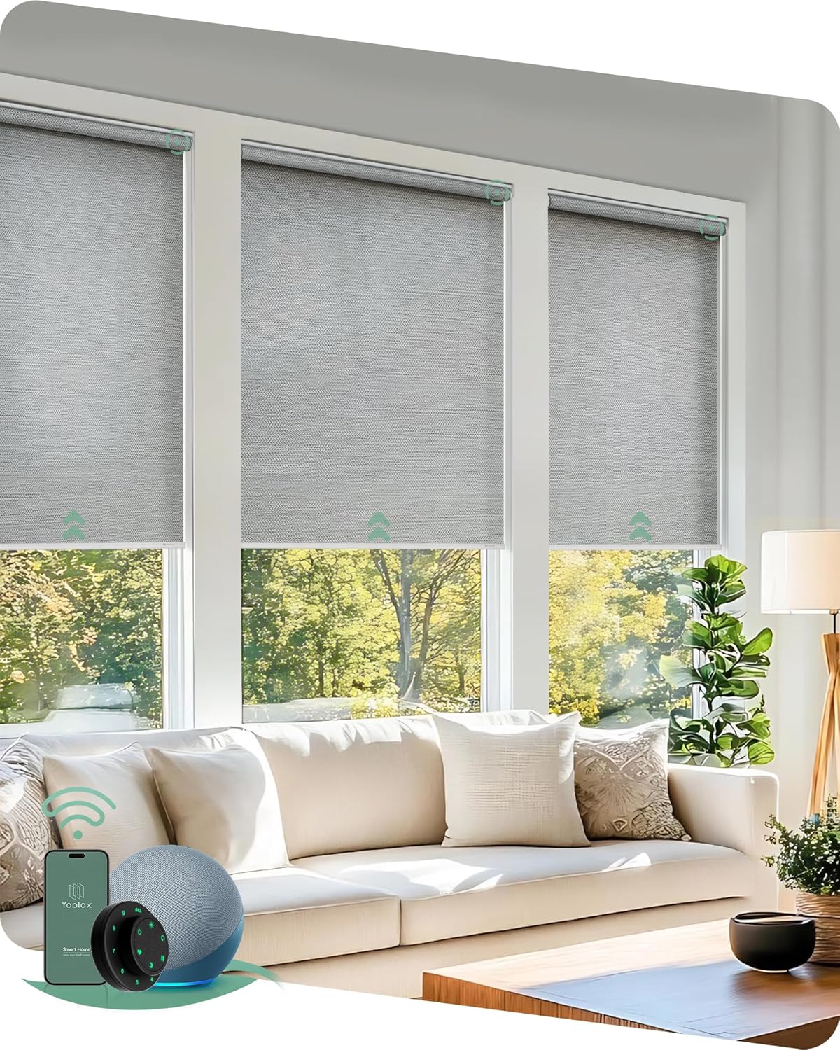 Yoolax Motorized Blinds with Remote, Smart Blinds for Windows Motorized Roller Shades, Automatic Window Shades Compatible with Alexa Custom Size (Room Darkening-Shinny Gray)