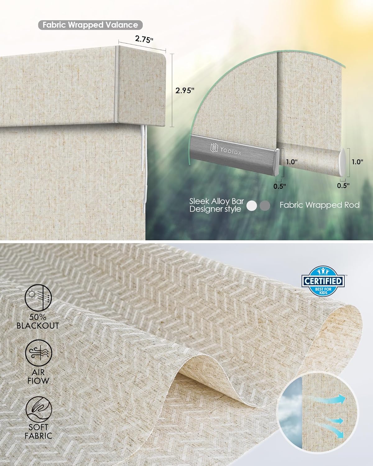 Yoolax Motorized Blinds with Remote, Light Filtering Smart Blinds Compatible with Alexa Google Home, Automatic Shades for Windows Living Room, Custom Size (50% Blackout V-Jungle Linen)