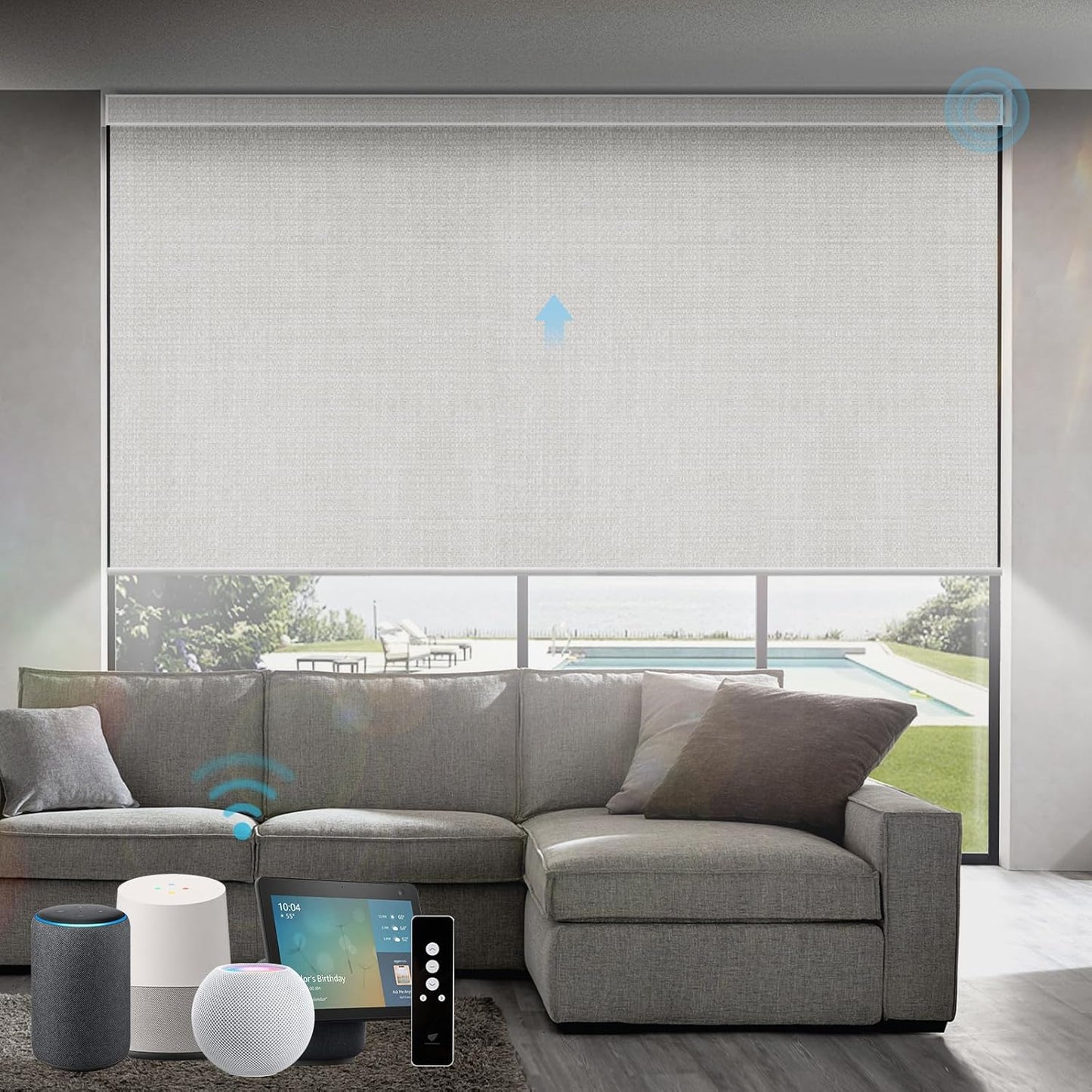 SmartWings Motorized Roller Shades Work with Homekit, 100% Blackout Smart Blinds for Windows, Cordless Remote Control Window Shades, Vigor White, Customized Size