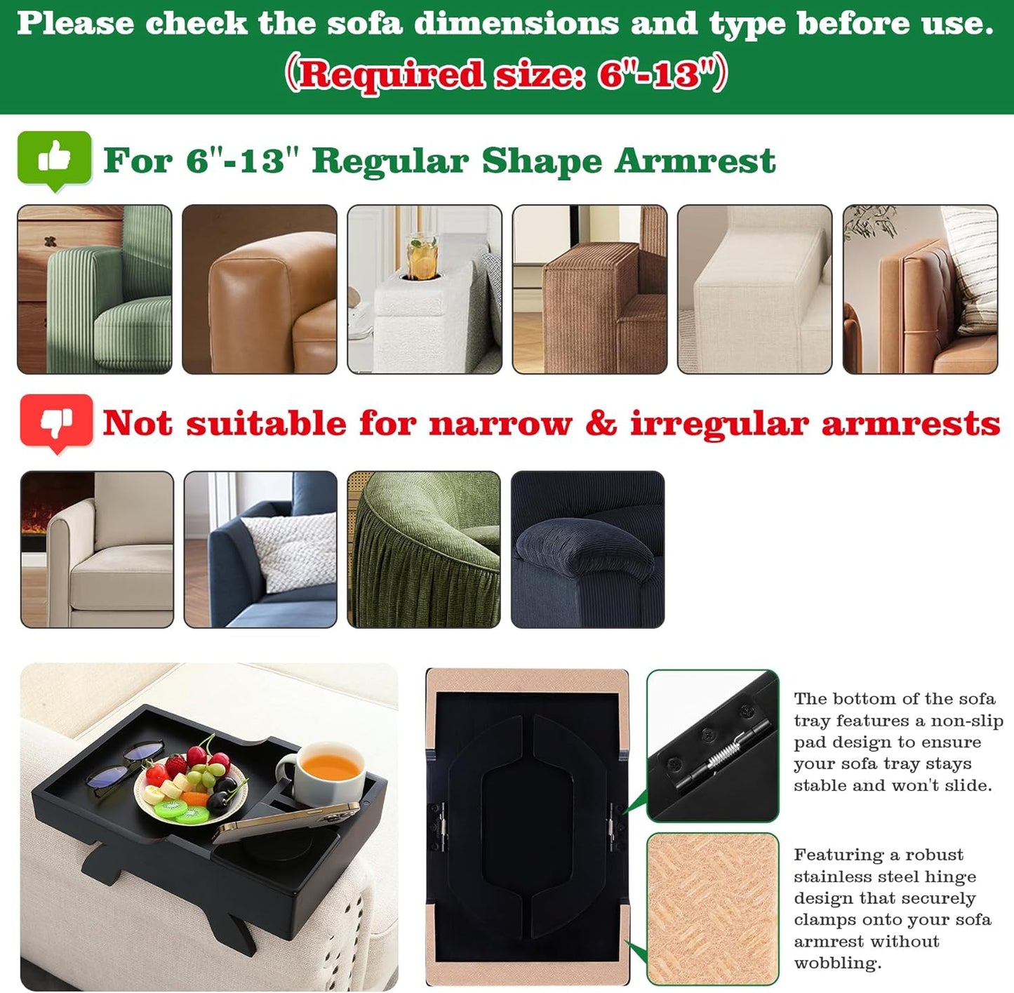 Couch Cup Holder Tray, 15.4"x9.9" Large 4 in 1 Couch Arm Tray with 360°Rotated Phone Holder, Non-Slip Clip on Side Table for Drinks/Remote/Snacks, Ideal Gift for Husband, Wife, Parents