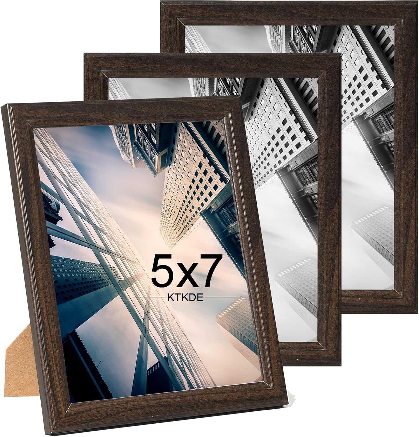 KTKDE 5x7 Picture Frame Set of 3,Walnut Wooden frames, Vertical & Horizontal Wall Hanging for Wall or Tapletop Display,Studio Gallery Photo Frame for Photos, Posters & Art Prints