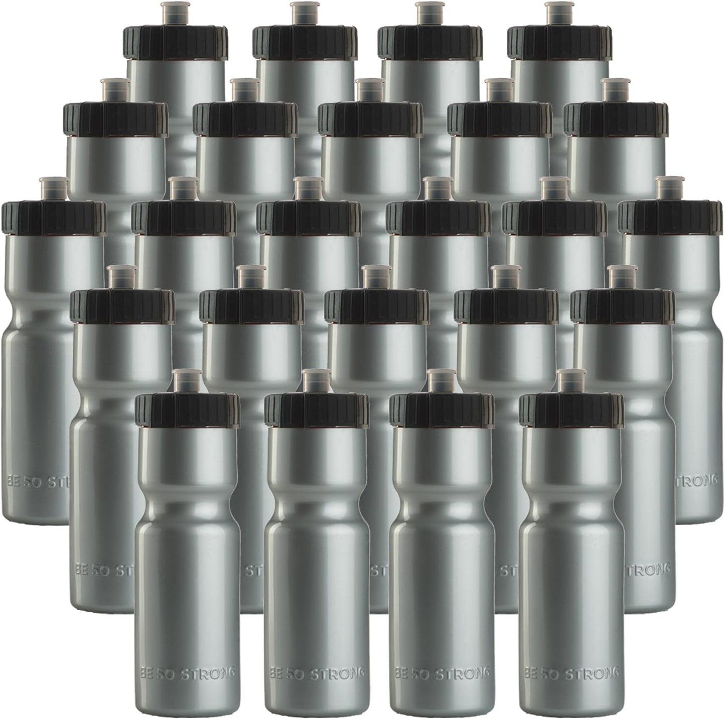 50 Strong Sports Water Bottles – Reusable 22 oz BPA-Free Plastic Bottles with Pull Top Cap – Made in USA – Top Rack Dishwasher Safe – Fits Most Bike Cages Brand