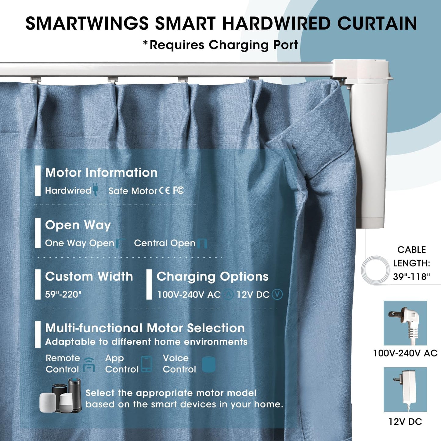 SmartWings Automatic Curtain Opener with Drapery, Motorized Vertical Blinds with Remote, Electric Closet Doors Sliding Panels Compatible with Alexa Google Homekit, 90% Blackout Sky Blue