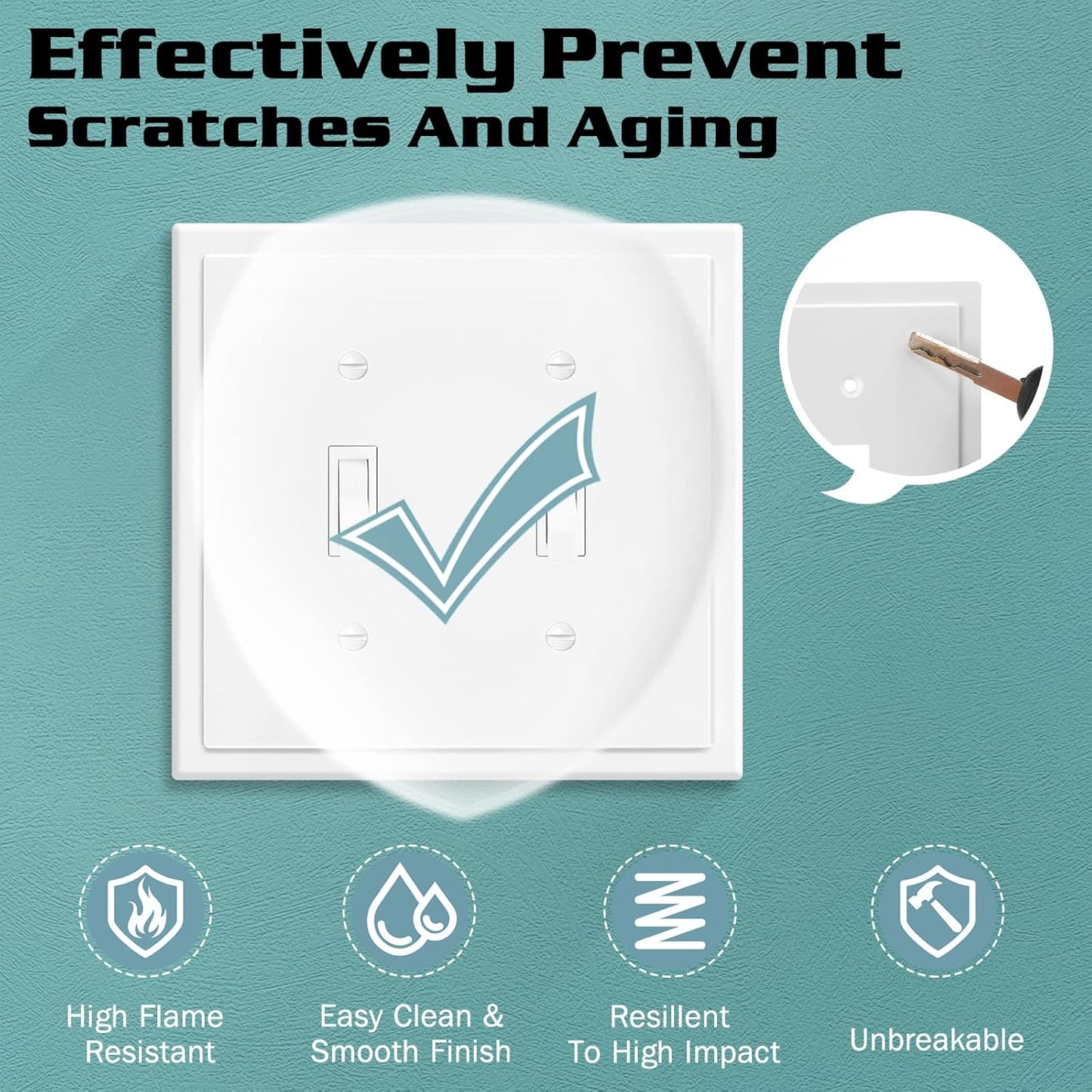 2-Gang Modern Edge Decorative Wall Plate Cover Switch Outlet Double Toggle Electrical Faceplate for Light Switches, Smart Switch, GFCI, Dimmers, Receptacle, USB Outlet (10 Pack, Double Toggle)