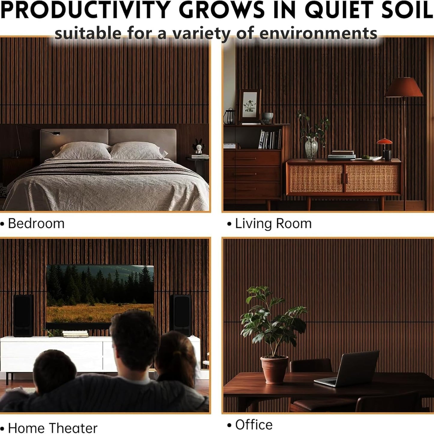 Wood Wall Panels, 45.3" x 23.6" Acoustic Panels for Wall and Ceiling, 3D Fluted Sound Absorbing Panel for Interior Wall Decor Noise Reduction (4Pcs-Dark Walnut)