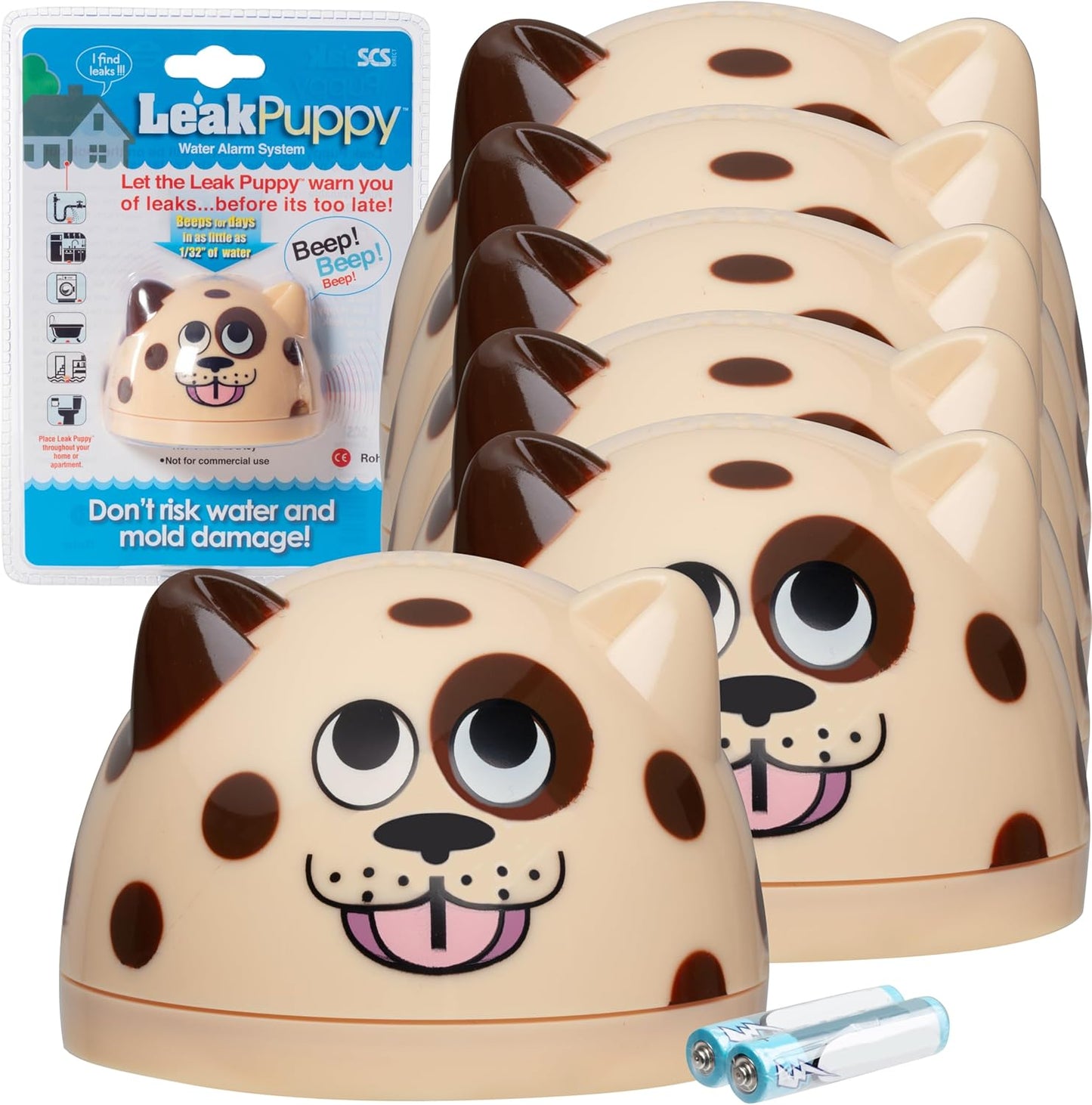 Water Leak Detector and Alarm-The Original LeakPuppy 6PK -Electronic Flood Detector for Kitchen & Basement- 1/32" Liquid Sensor-Beeps Loudly on Overflows Plus Low Battery-Xmas Gift for New Homeowners