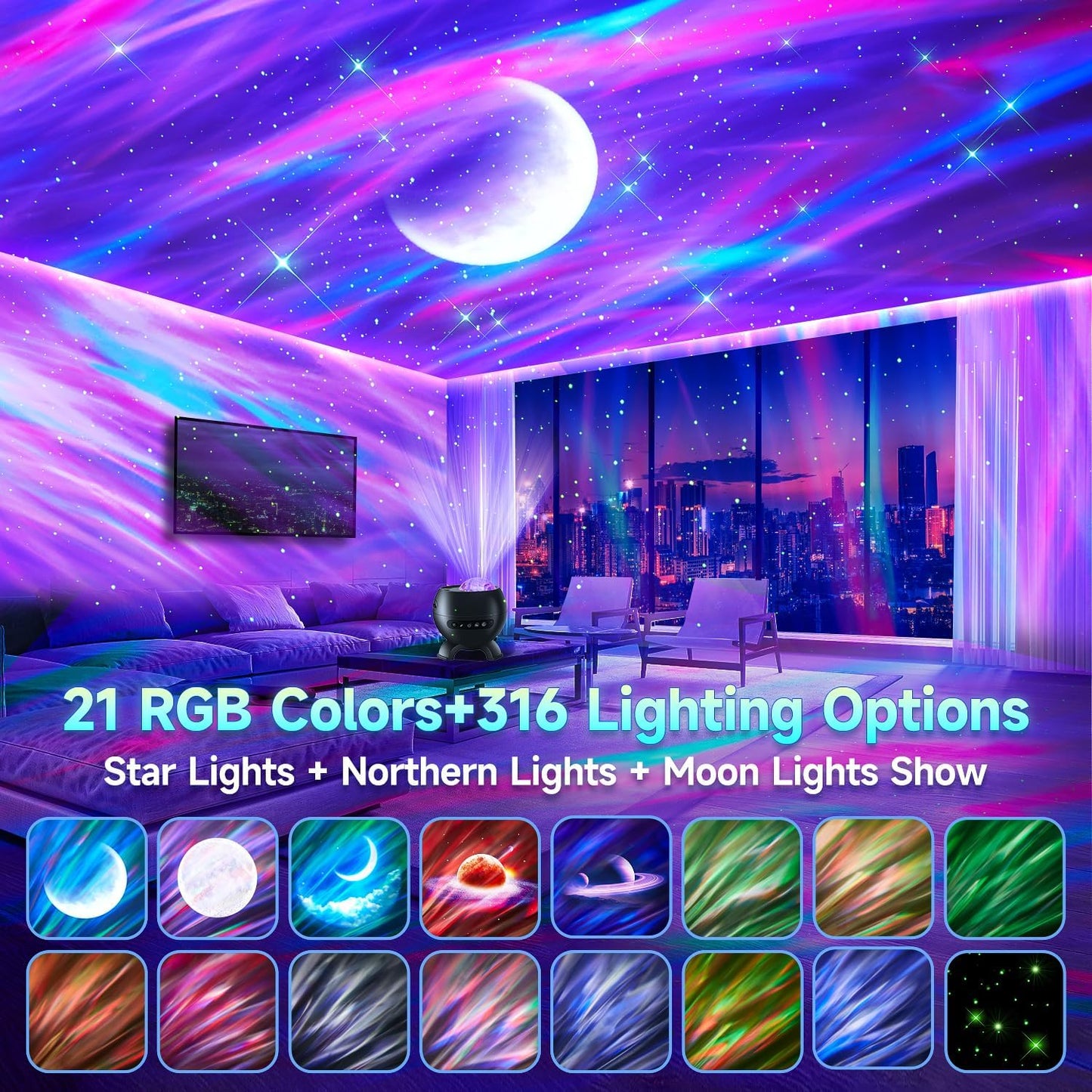 Christmas Gifts for Teens Boy Galaxy Projector for Bedroom, 21Colors Northern Lights,15White Noise&Bluetooth Star Projector Galaxy Lights, Remote Ambient Lighting,Aurora Christmas Decor Room Gifts