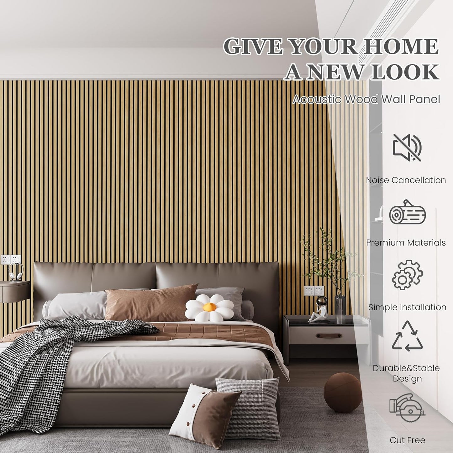 Wood Salt Acoustic Wall Panels, 6 Piece 94" x 7.9" x 0.8" Soundproof Wooden Wall Panels, 3D Fluted Sound Absorbing Panel, Rustic Oak