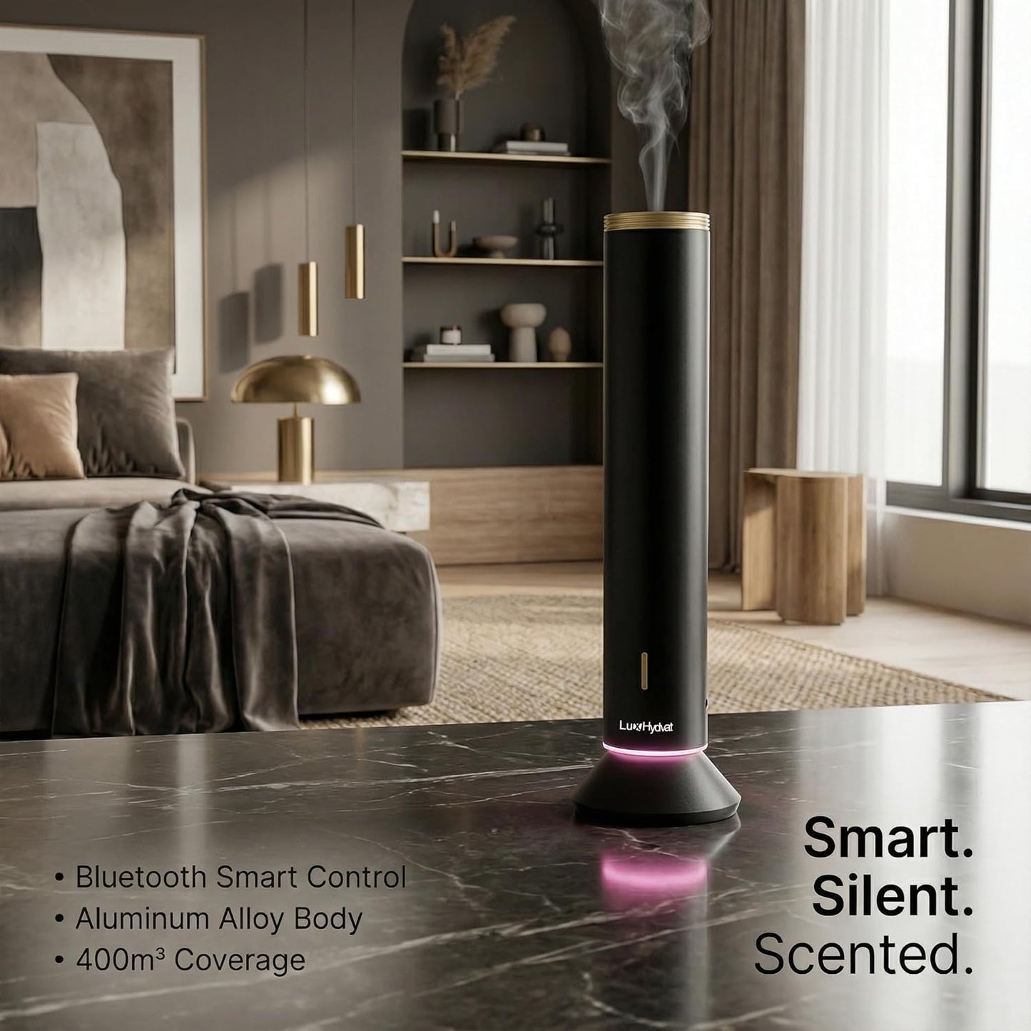 New Upgraded Waterless Scent Oil Nebulizer – Smart App & Remote Control, Covers Up to 4000 Sq Ft, Quiet Aroma Diffuser for Home, Hotel & Office, Up to 20H Runtime, 360° Light & Timer
