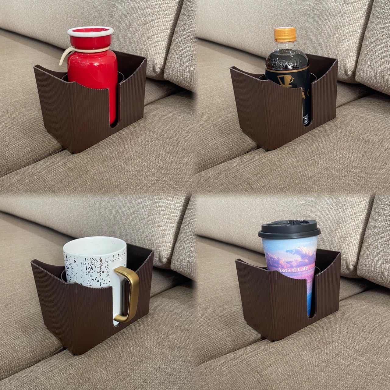 Couch Anti-Spill Drink Holder Tray, Couch Seat Cushion Cup Beverage Holder for Cups, Mugs, Bottles, Cans (Brown)