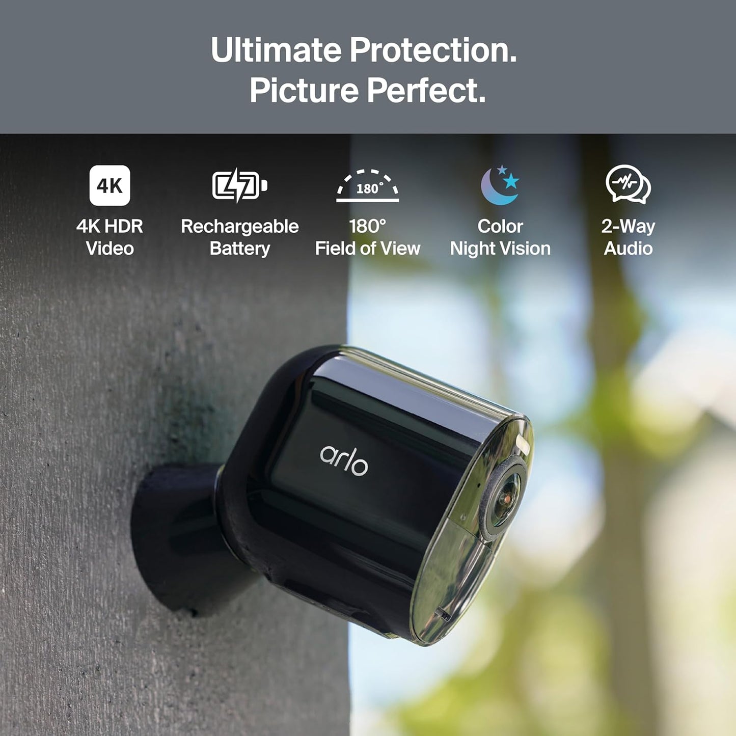 Arlo Ultra Security Camera 4K HDR (3rd Gen, 2025 Release) + SmartHub, Battery Power, Emergency Response, AI Event Captions, 1-Month Trial of Secure Plan, 180° Field of View, 2 Cam, Black