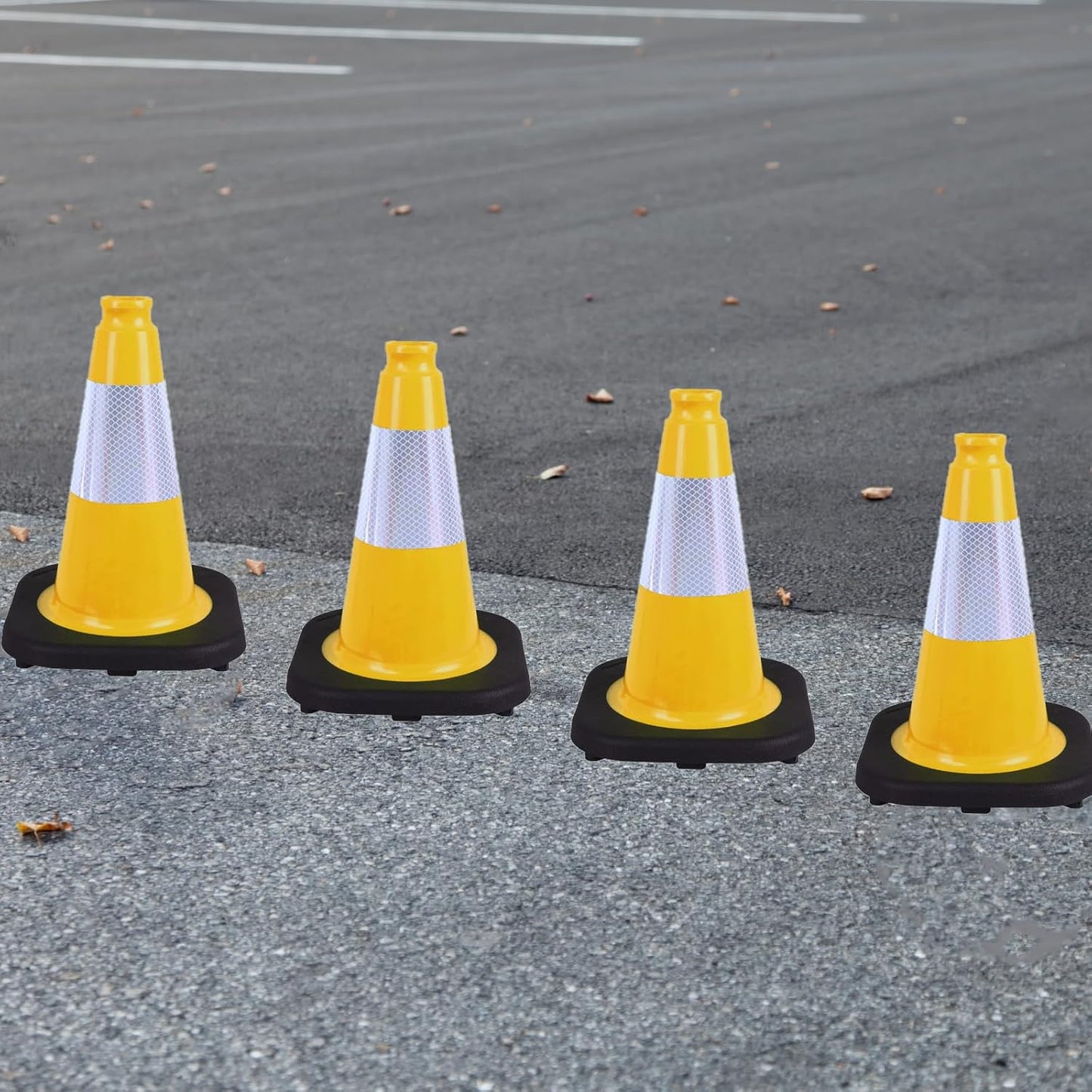 4 Pack 12 Inch Yellow PVC Traffic Cones with Black Base, Durable Sports Training Markers for Gym, Indoor & Outdoor Activities (4, Yellow, 12 Inch)