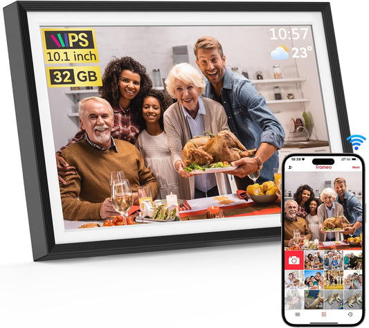 Frameo 10.1 inch Digital Picture Frame, Smart WiFi Digital Photo Frame with 32G Memory, HD Touch Screen, Auto-Rotate, Slideshow, Easy Setup, Share Photos and Videos Anywhere(Black)
