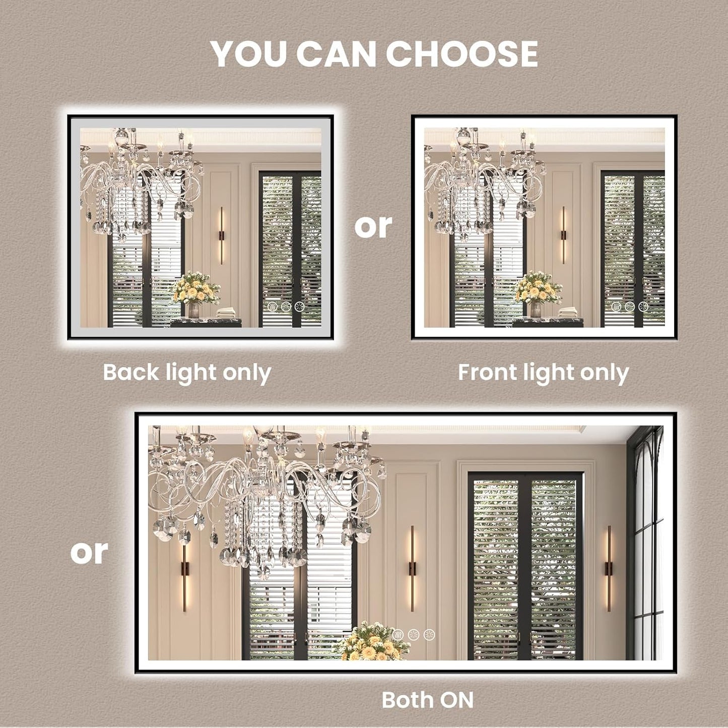 Amorho LED Bathroom Mirror, 24"x 32" with Black Frame, Front Light and Backlit(Controlled Separately), Stepless Dimmable, Anti-Fog, Shatter-Proof, 3 Colors, Memory