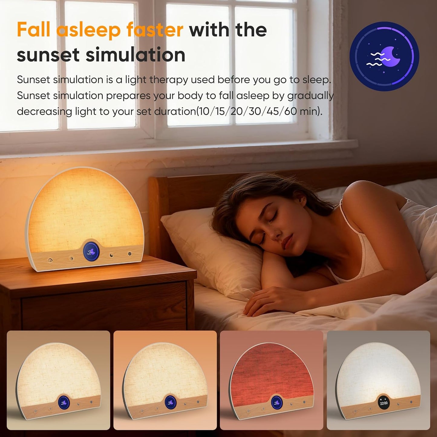 Light Therapy Lamp and Sunrise Alarm Clock 2-in-1, 10000 Lux Happy Therapy Light with Wake Up Alarm Clock, 3 Color Temperature and 5 Brightness Level