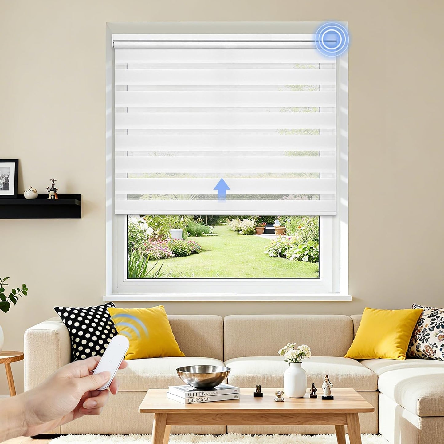 Grandekor Motorized Zebra Blinds with Remote Control,Smart Zebra Blinds for Windows,Electric Zebra Shades, White,36" W x 72" H
