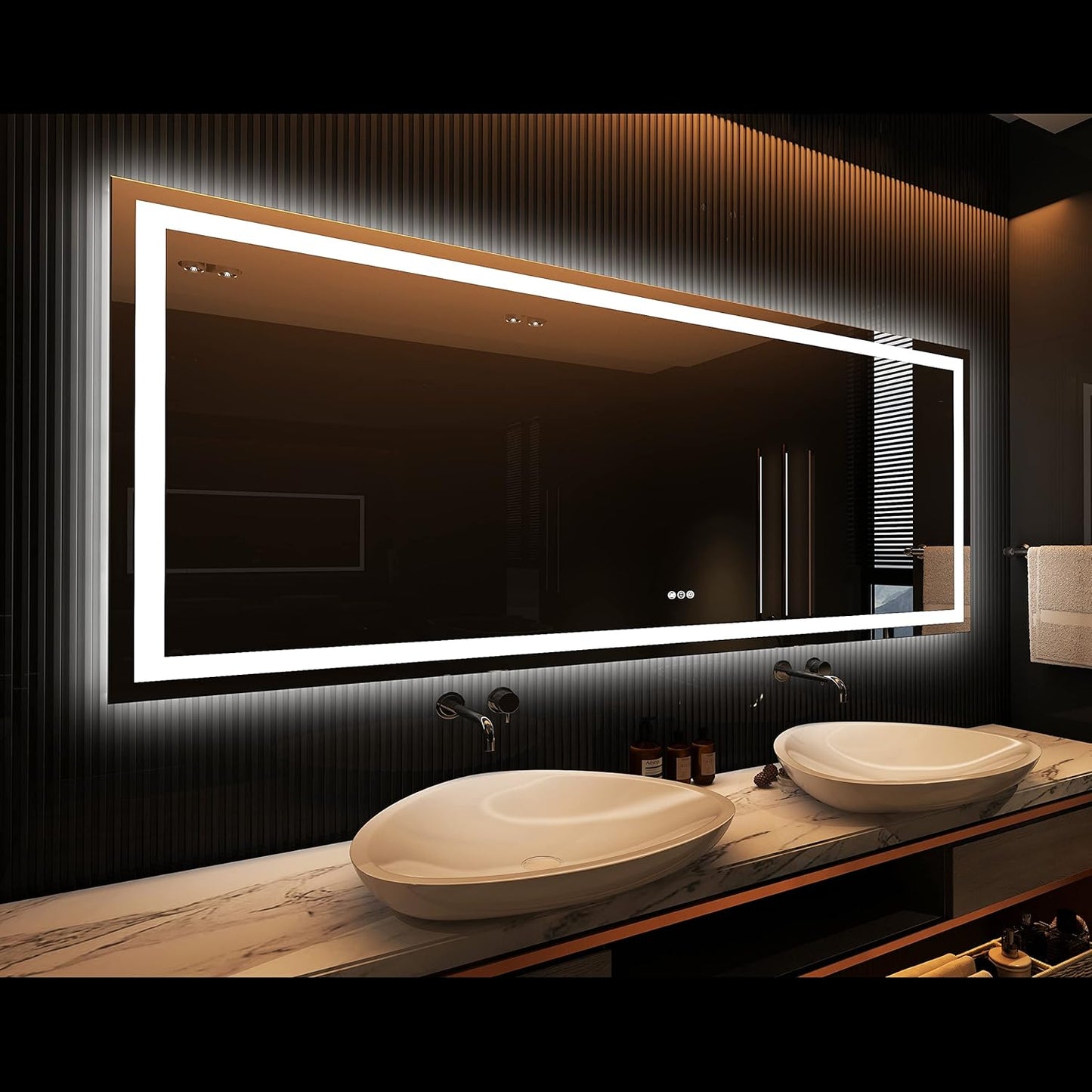 Amorho LED Bathroom Mirror, 84" X32" with Front and Backlight, Large Dimmable Wall Mirrors with Anti-Fog, Shatter-Proof, Memory, 3 Colors, Double LED Vanity Mirror