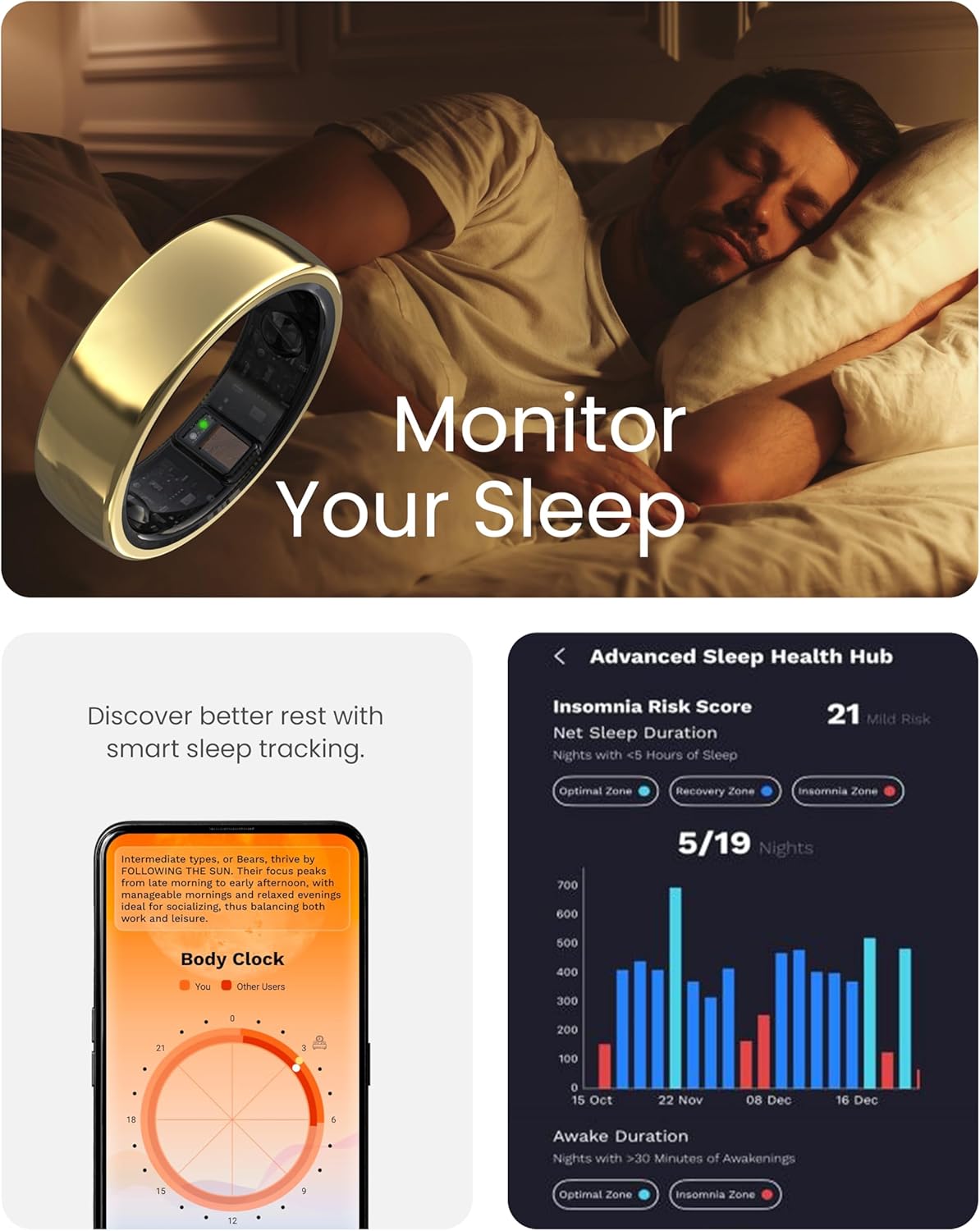 aabo aaboRing Smart Ring, Men, Women, Track Heart Rate, Fitness, Activity, Sleep Stress Monitoring, Step Count, Up to 7 Days of Battery Life, Titanium, No App Subscription, Silver 12