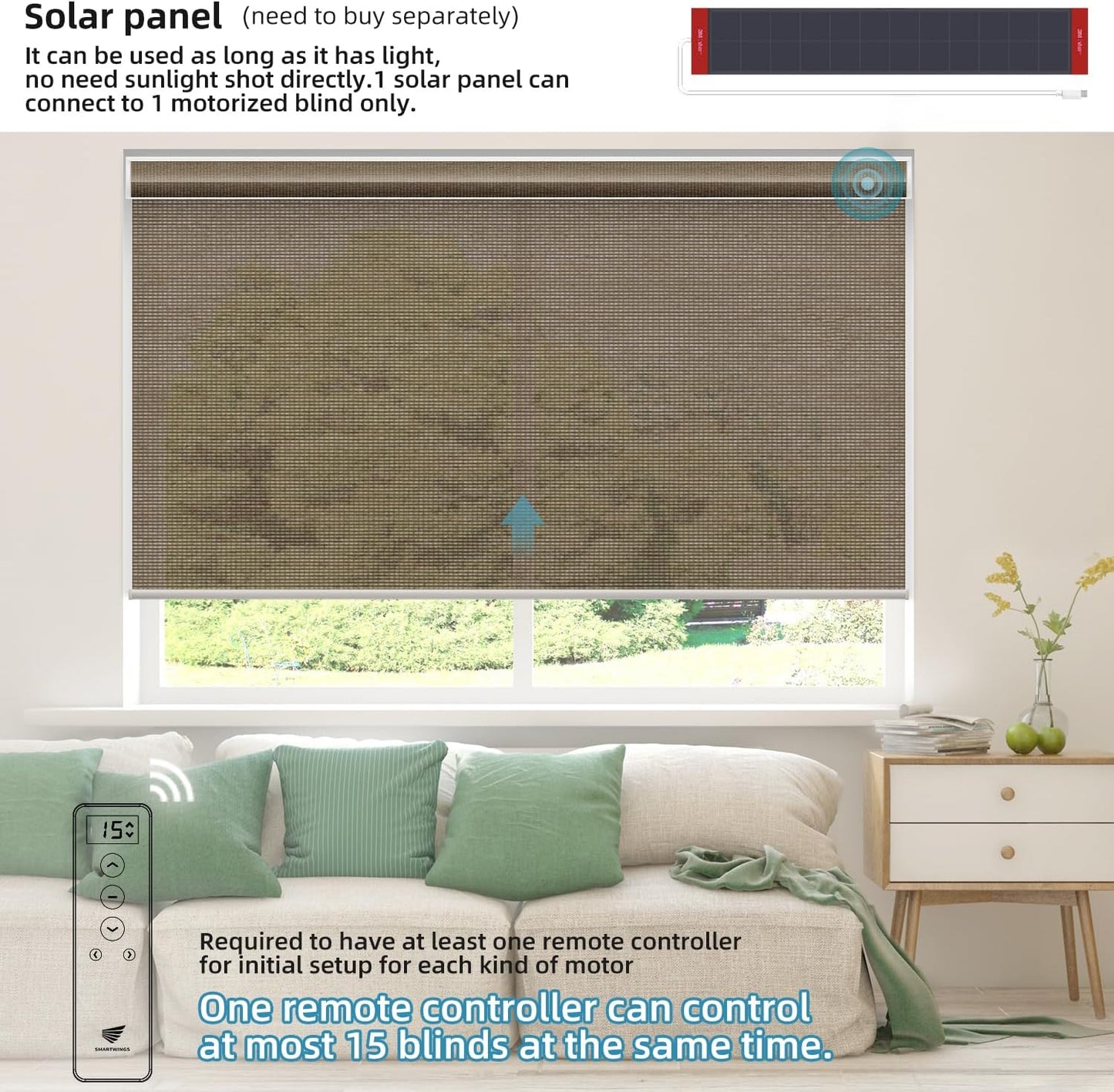 SmartWings Motorized Light Filtering Shades, Work with Matter Apple Homekit Z-Wave Alexa Google, 50% Blackout Transparent Smart Window Roller Shades with Remote Control Custom up 110"W X 138"H, Cocoa