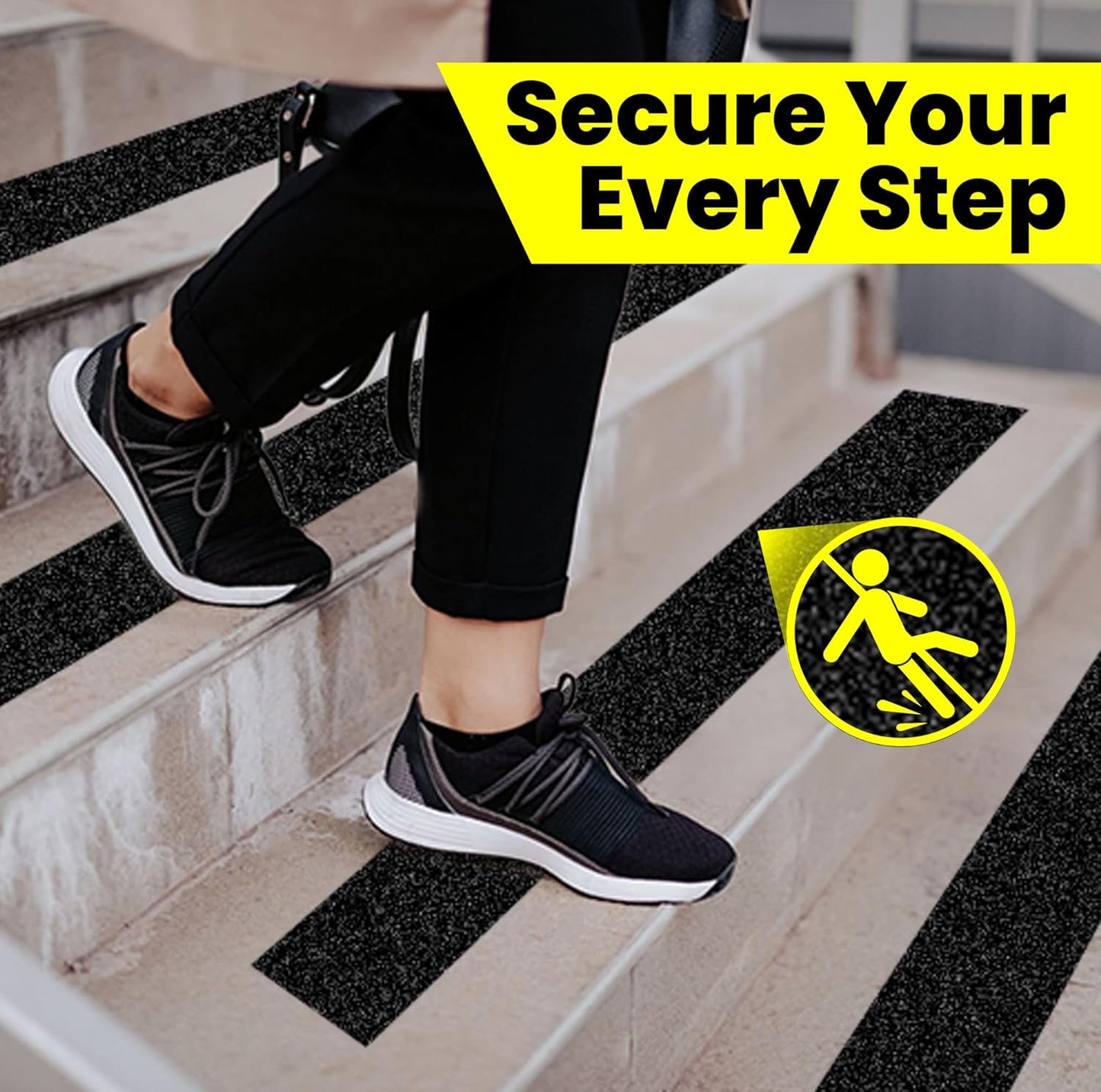 TAPEBEAR Black Safety Grip Tape 2inch x 60feet, Warning Anti-Slip Tape Strong Adhesive Waterproof for Indoor Outdoor Steps Stairs, Compatible with Plastic, Wood, Ceramic, Glass, Metal, 5Rolls