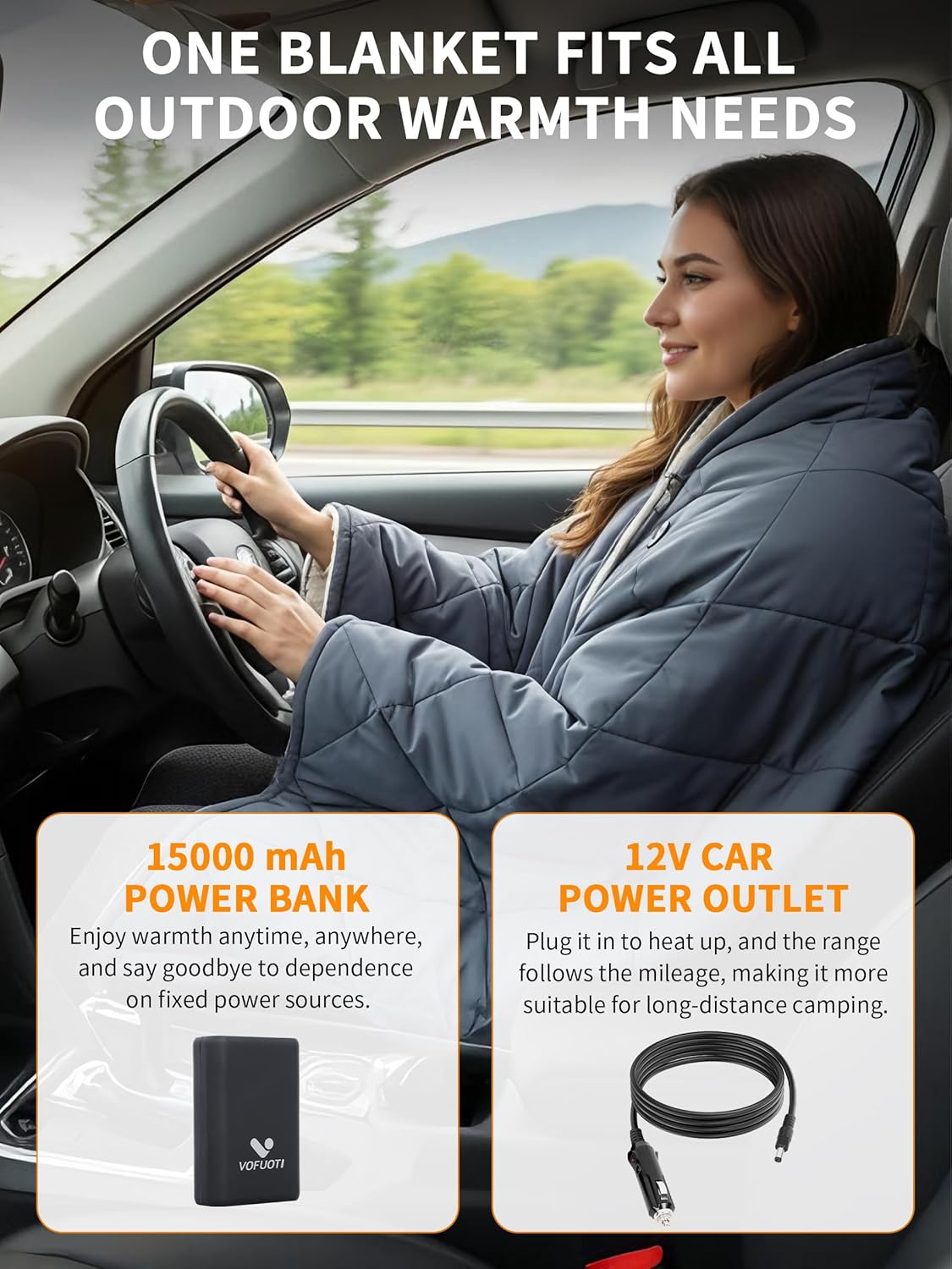 Heated Blanket Battery Operated,12V Heated Shawl Throw Blanket,Cordless heating pad with 15000 battery,Wearable Heated Blanket,Sherpa Lining,3 Heating Set for Car,Camping,Backpacking,Hiking,Travel