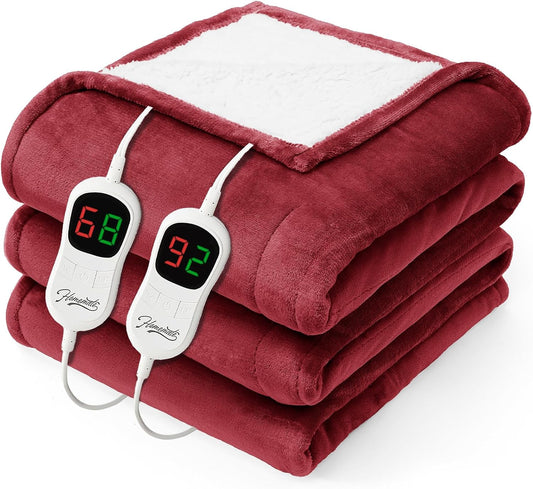 Homemate Electric Heated Blanket Queen - 84"x90" Heating Bed Blankets Throw with 10 Heating Levels 8 Hours Auto Off Fast Heating Over-Heated Protection Ultra Soft Warm Flannel ETL Certified Red