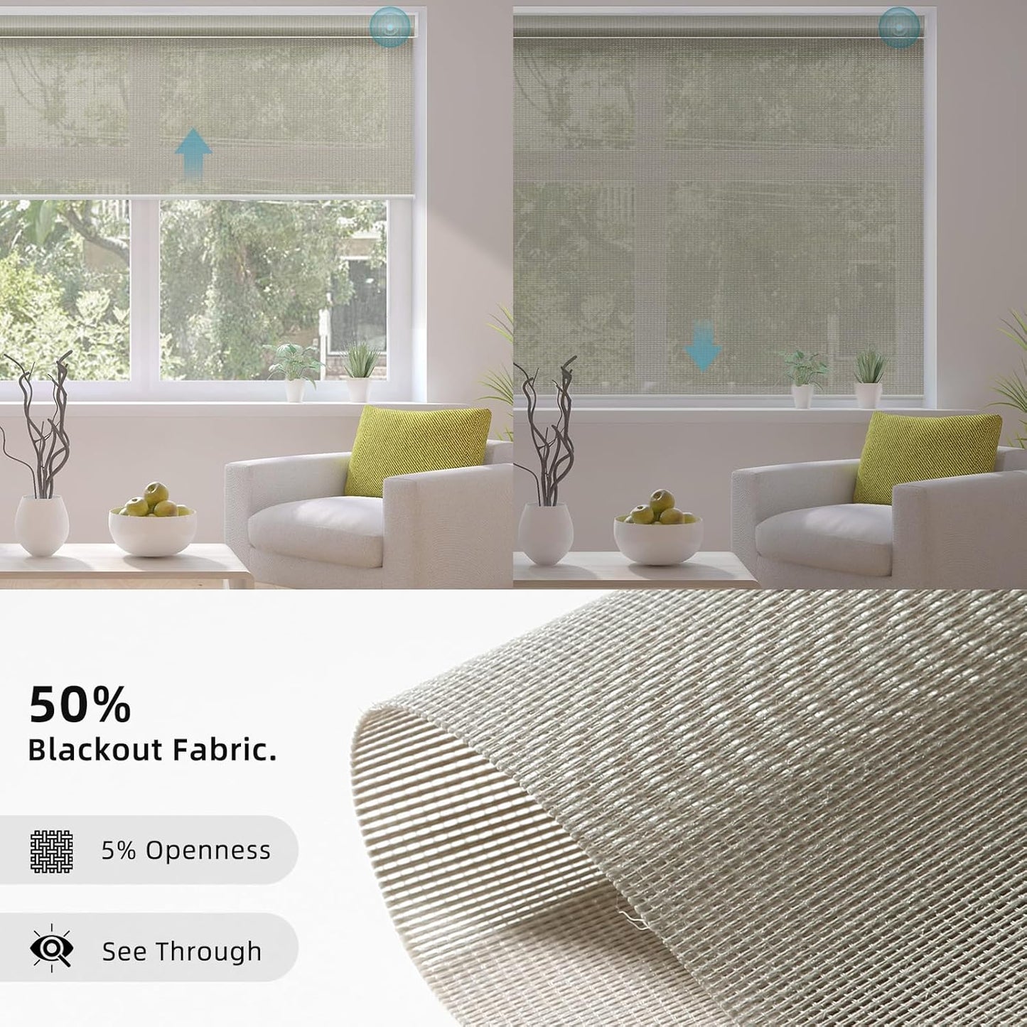 SmartWings Motorized Smart Blinds for Windows in Light Filtering, Electric Remote Roller Shades Compatible with Alexa/Google Home/Homekit, Custom Up to 110”W x 148”H, 5% Openness PVC Free Stone