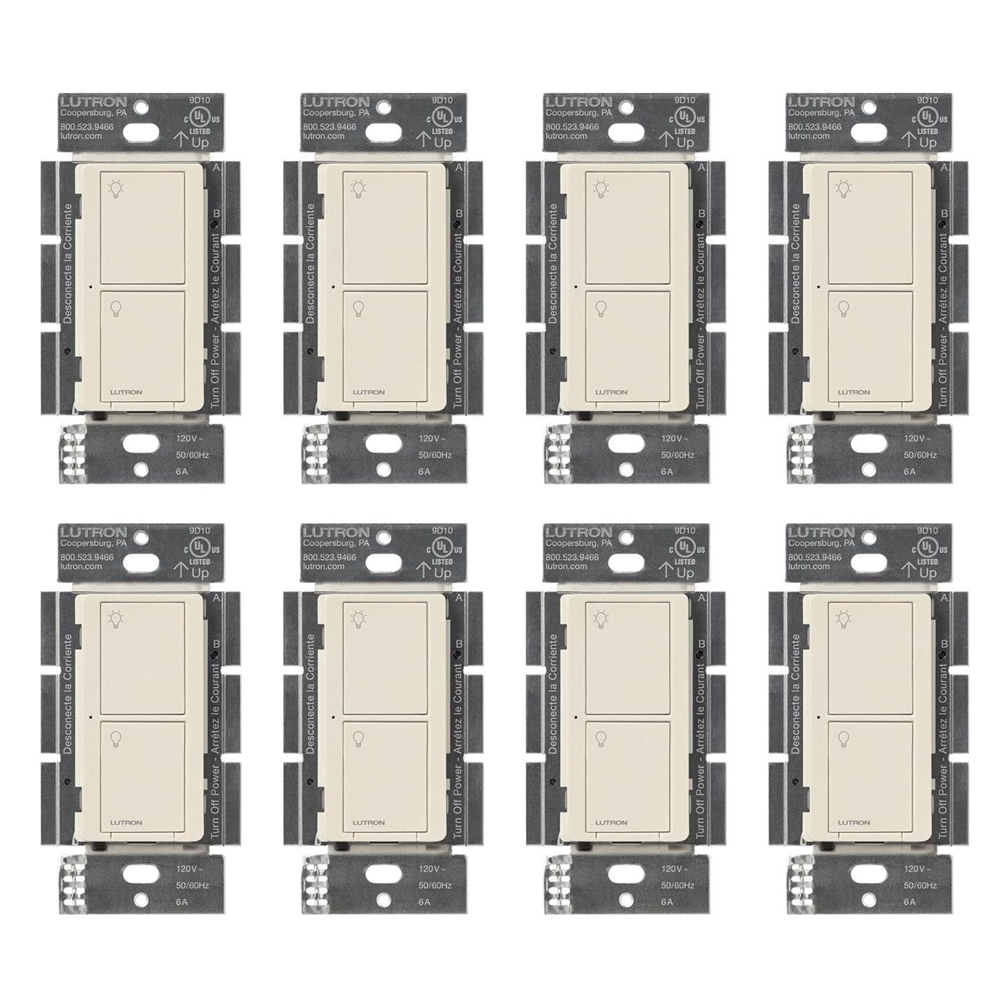 Lutron Caseta Original Smart Switch (Lutron Smart Hub Required), for LED Lights and Fans, 6 Amp, Single-Pole/3-Way, Neutral Required, PD-6ANS-LA-8-Pack, Light Almond, 8 Pack