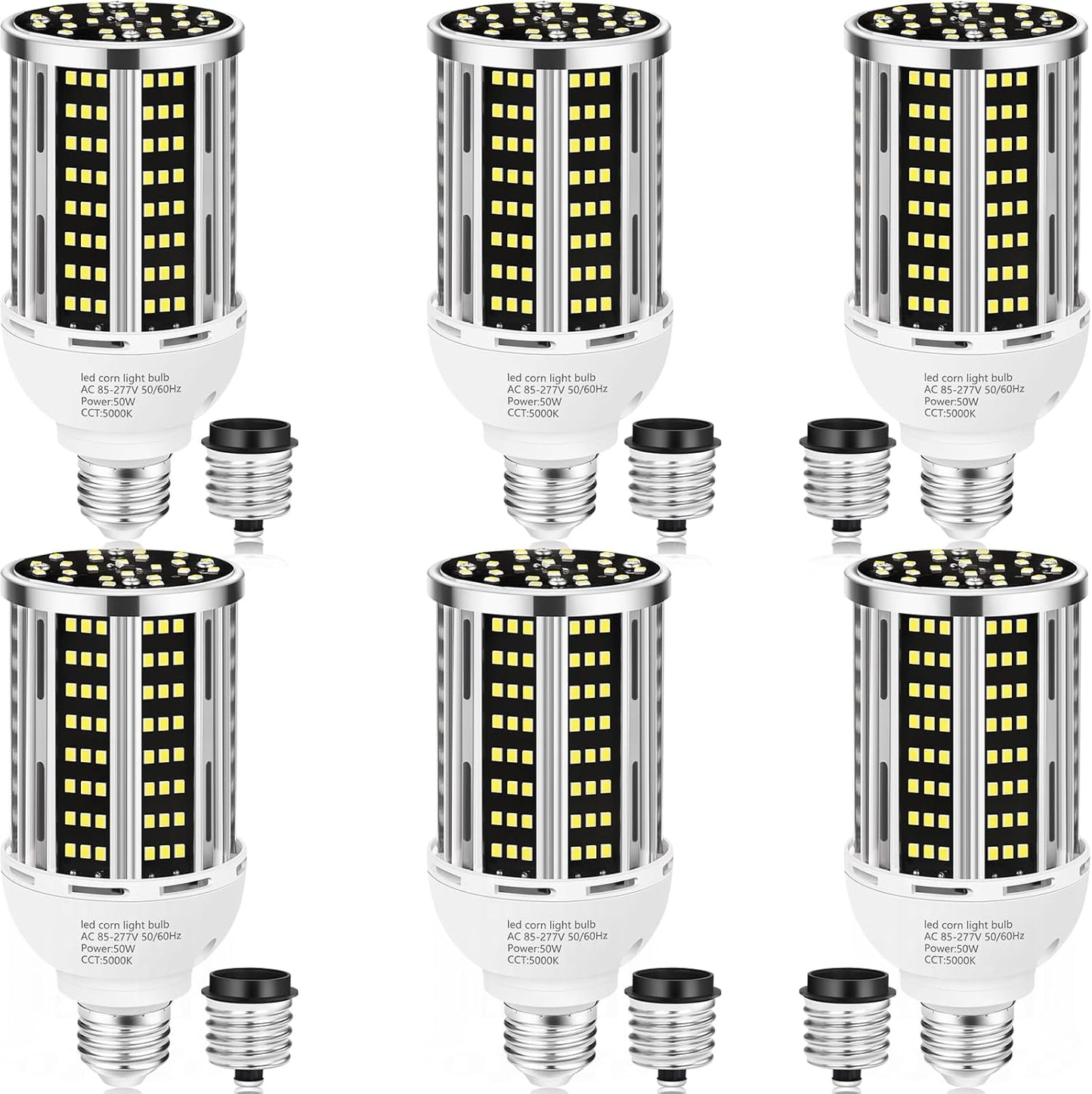 50W LED Corn Light Bulb(6 pack),5000K (500W Equivalent ) Commercial Grade Daylight E26/E39 6500LM Medium Mogul Base LED Lamp,Large Area Lights For Outdoor Indoor Garage Warehouse Factory Bay Light
