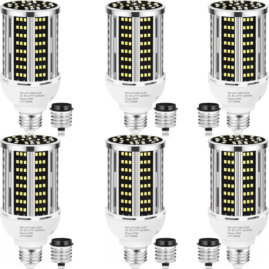 50W LED Corn Light Bulb(6 pack),5000K (500W Equivalent ) Commercial Grade Daylight E26/E39 6500LM Medium Mogul Base LED Lamp,Large Area Lights For Outdoor Indoor Garage Warehouse Factory Bay Light