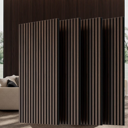 Wood Wall Panels, 45.3" x 23.6" Acoustic Panels for Wall and Ceiling, 3D Fluted Sound Absorbing Panel for Interior Wall Decor Noise Reduction (4Pcs-Dark Walnut)