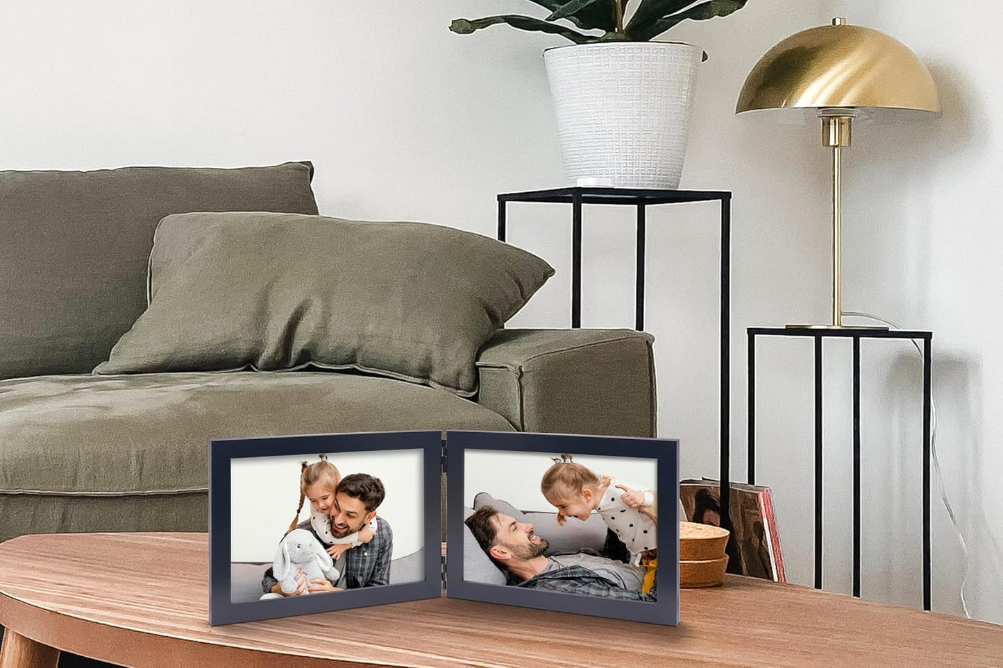 Double 4x6 Horizontal Combo, Black Wood Picture Frame, 3.5x5.5 Opening Foldable Landscape View Photo Frame on Table-top or Wall