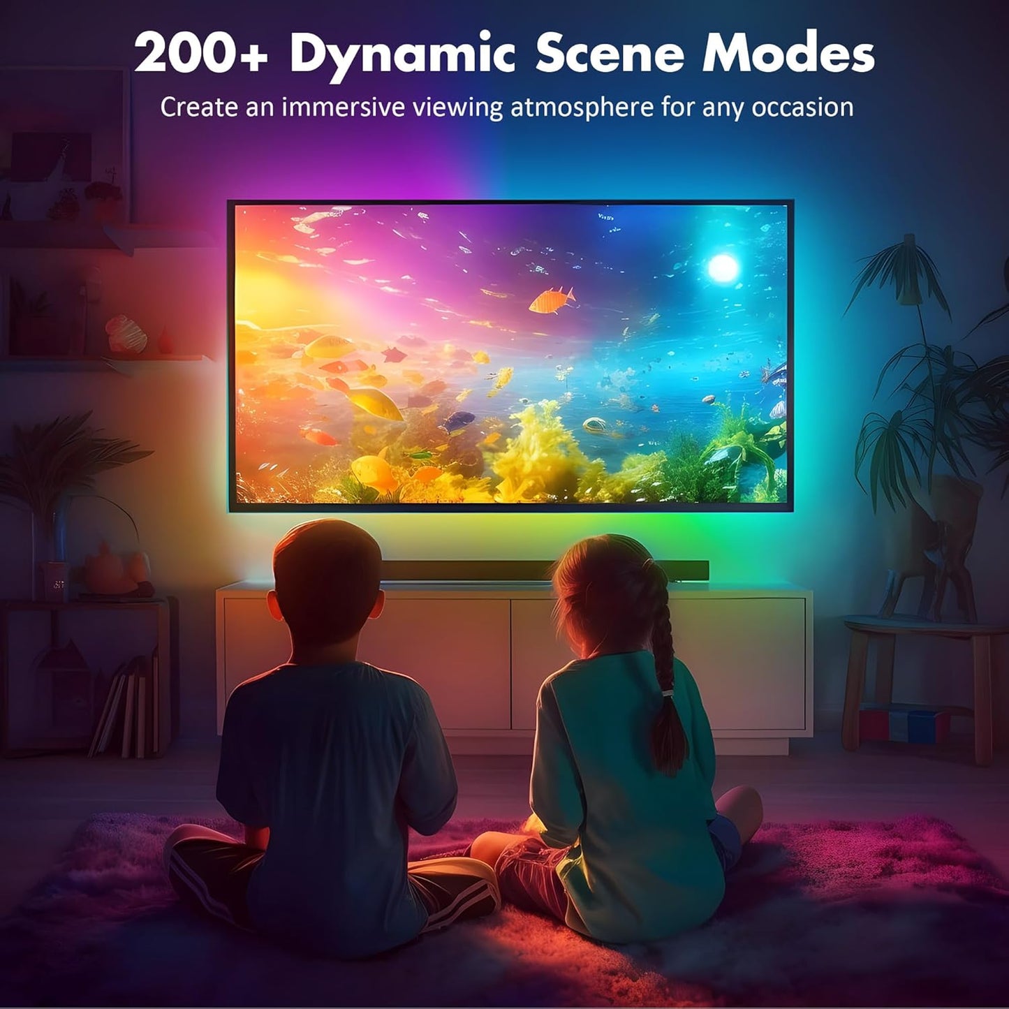 Maylit ICRGB TV LED Backlight, App Control Lights for 76-100in Monitor, Music Sync Color Changing Strip Lights for Home Decor, USB Powered Gaming Accessories Light for Bedroom Room Decor