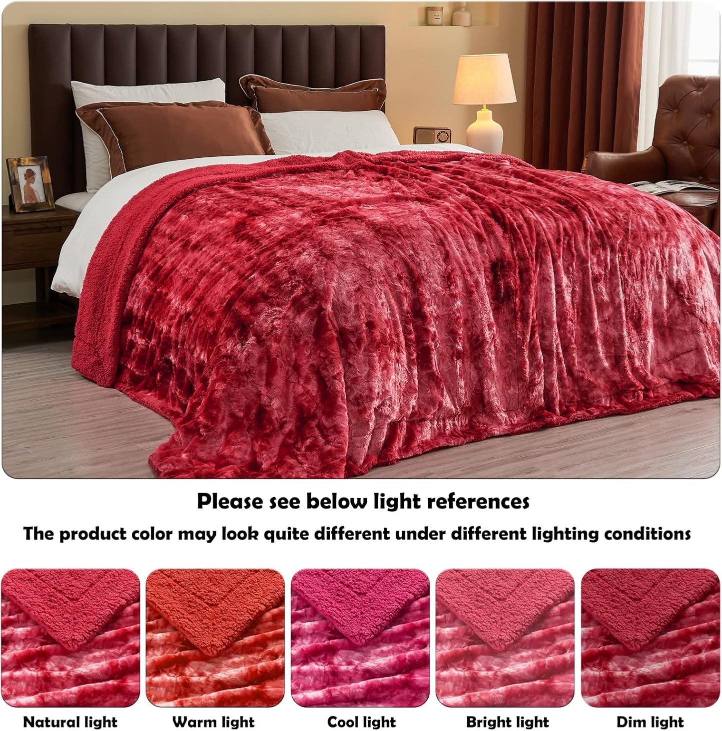 NEWCOSPLAY Super Soft Faux Fur Throw Blanket for Couch Tie-dye Red Sherpa Fuzzy Plush Warm Blanket for Sofa Bed (Tie-dye Red, Throw(40"x50"))