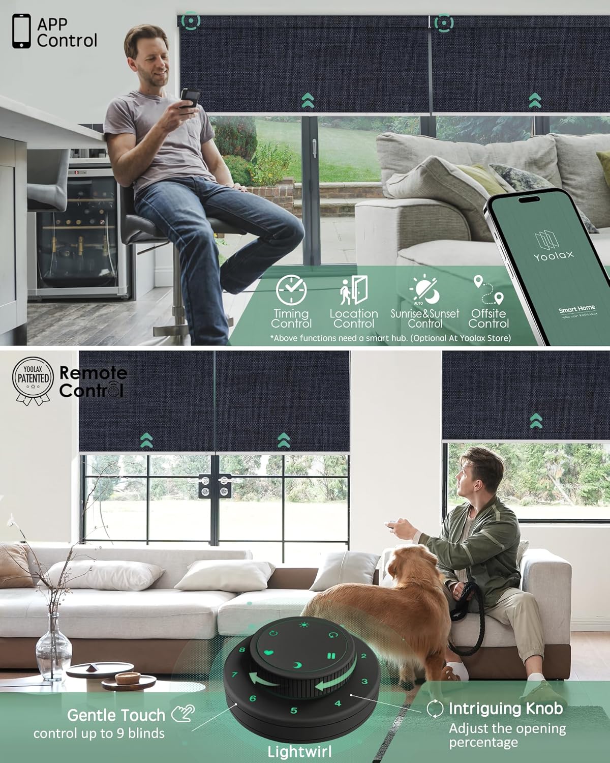 Yoolax Motorized Blinds with Remote, Blackout Smart Blinds Motorized Fabric Roller Shades Work with Alexa, Automatic Shades for Windows Custom Size (Navy Blue)
