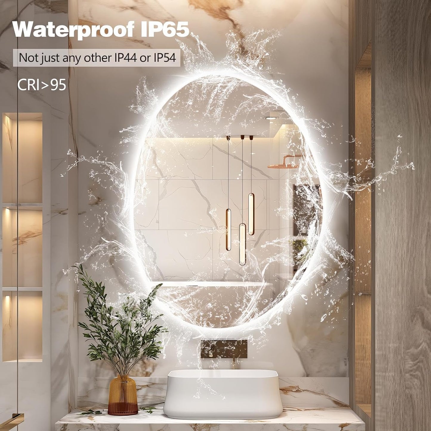 Niccy Irregular LED Bathroom Mirror, 30"x40" Asymmetrical Backlit Vanity Wall Mirrors, Frameless Lighted Mirrors for Bedroom, Living Room, Modern Smart-Mirror with Anti-Fog, Dimmable, Memory Function