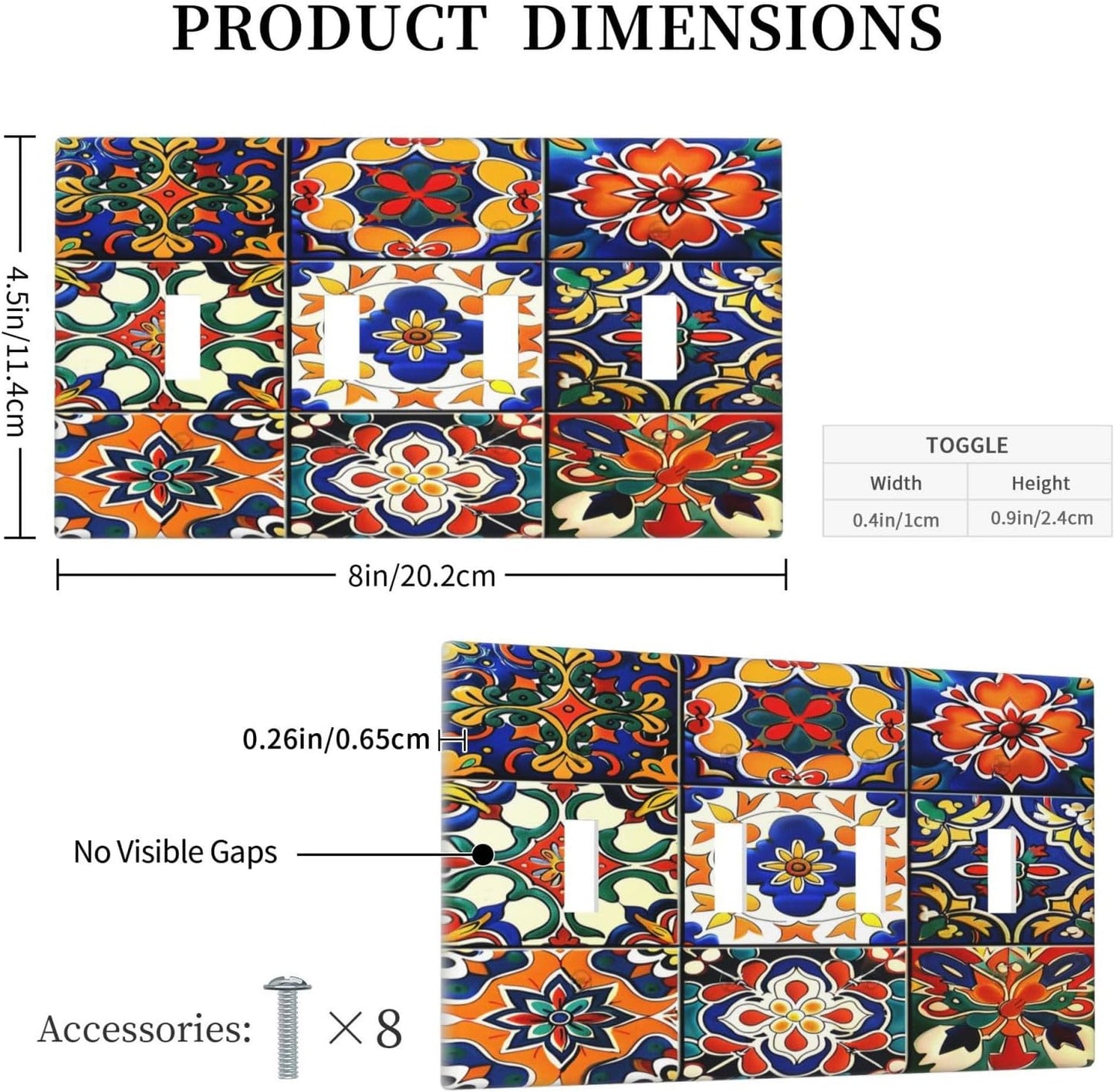 Light Switch Covers Colorful Mexican Talavera Vintage Boho Floral Quad Toggle Electrical Faceplate 4 Gang Wall Plate Decorative Switch Plates For Farmhouse Cabin Decor