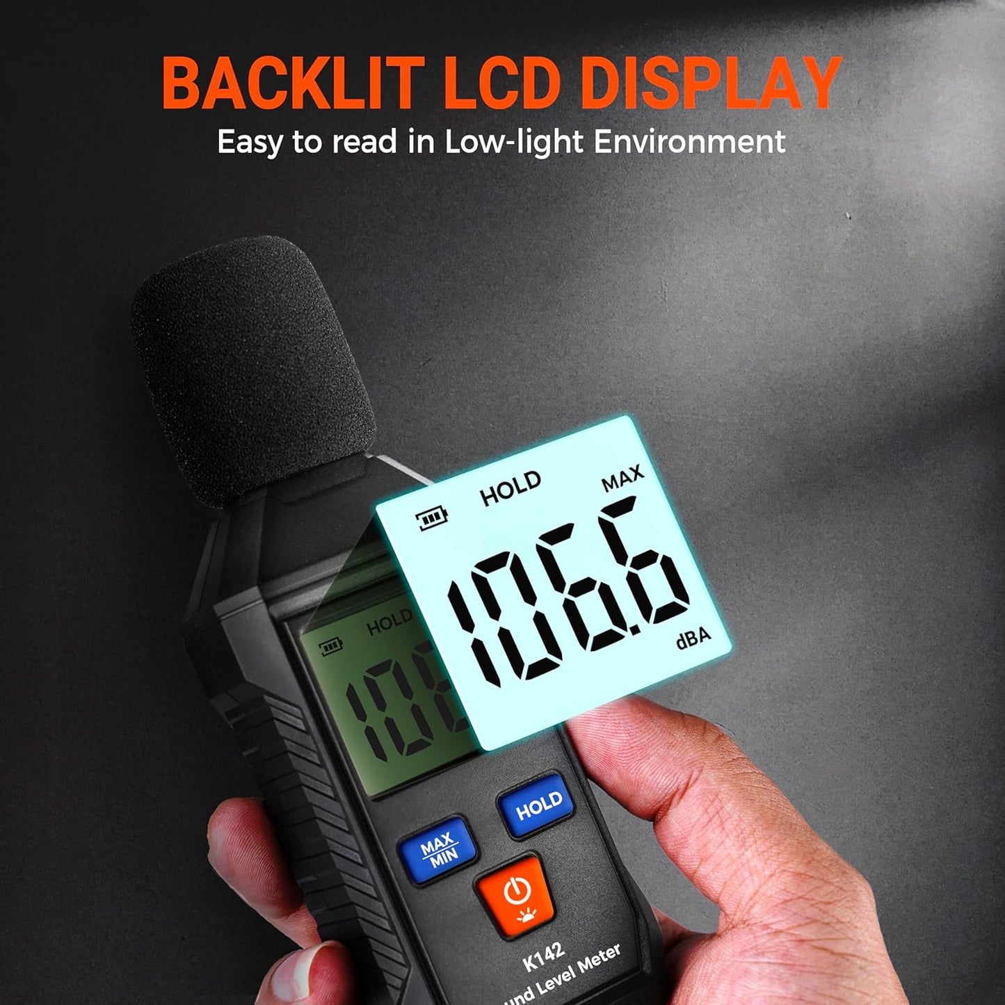 Decibel Meter, Portable Sound Level Meter with Backlit LCD (35-130dB(A) Range), Digital SPL Meter with MAX/MIN Data Hold, Noise Tester for Neighbors, Office, Workshop, and Classroom