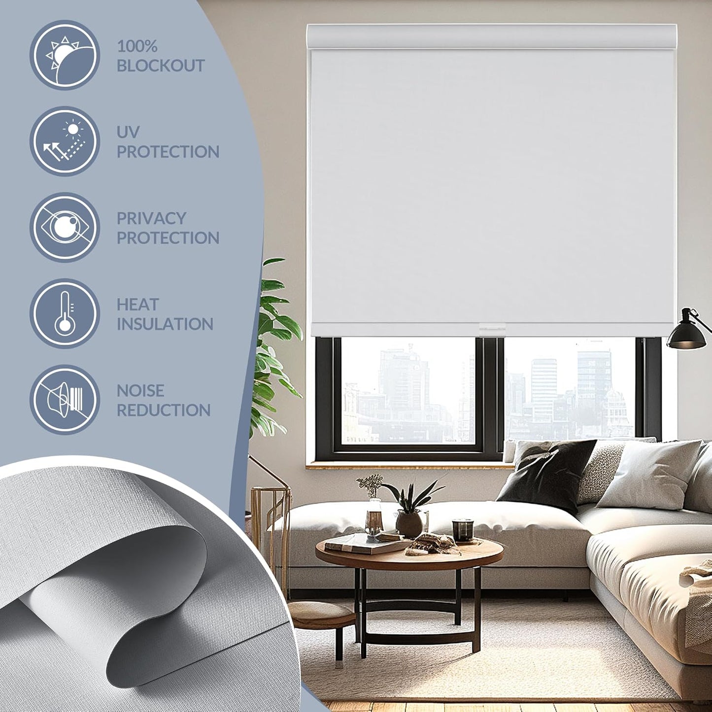Boolegon Motorized Roller Blinds - 100% Blackout Smart Electric Shades with Remote, Compatible with Alexa/Google Home/HomeKit via Hub, Easy Install for Home Office, White, Custom Size.