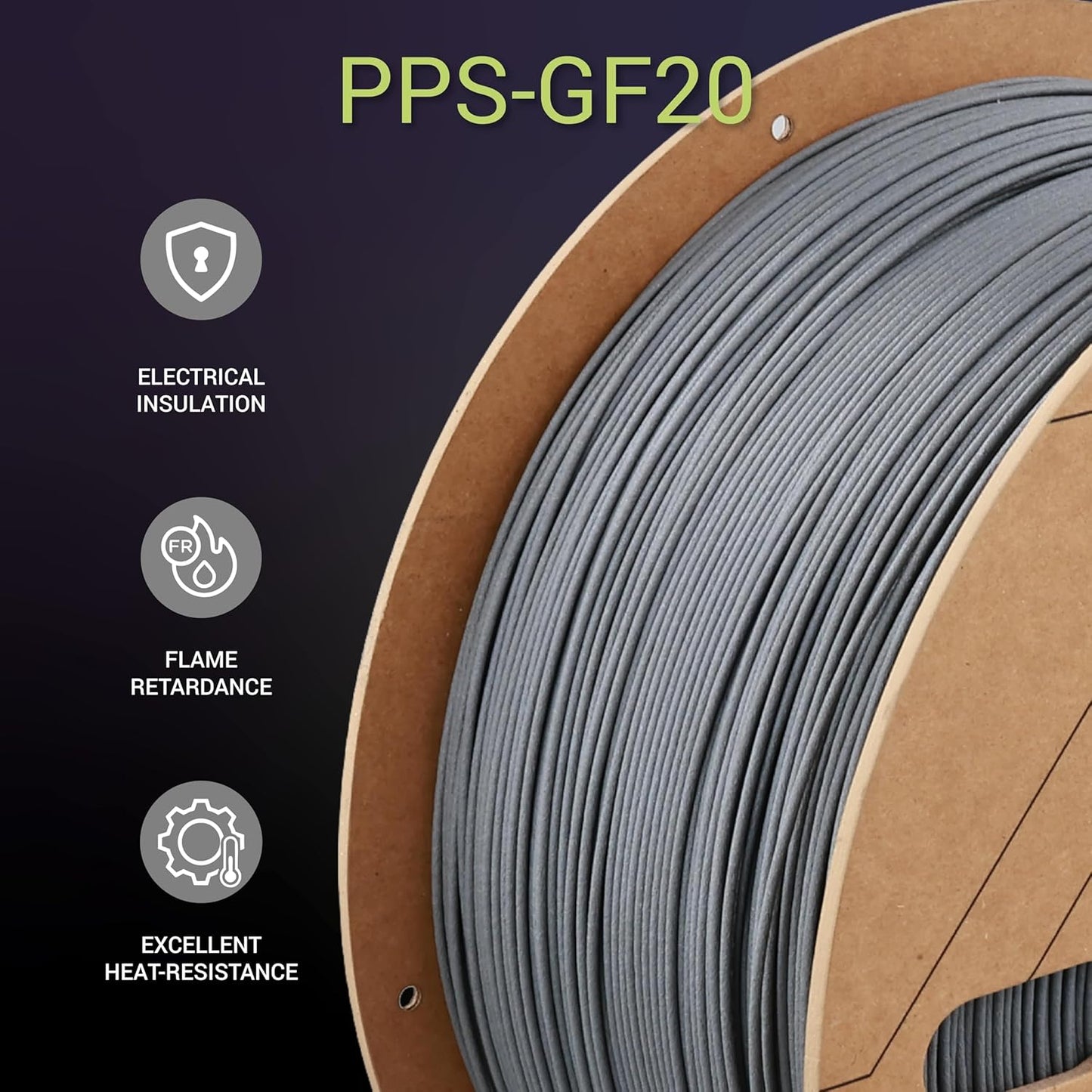 Polymaker Fiberon PPS-GF20 Filament 1.75mm 3kg Spool, Extreme Heat Resistance, Electrically Insulating, UL94 V0 Flame Retardant, Chemical Resistant, Ideal for Housings, Fixtures & Automotive Parts