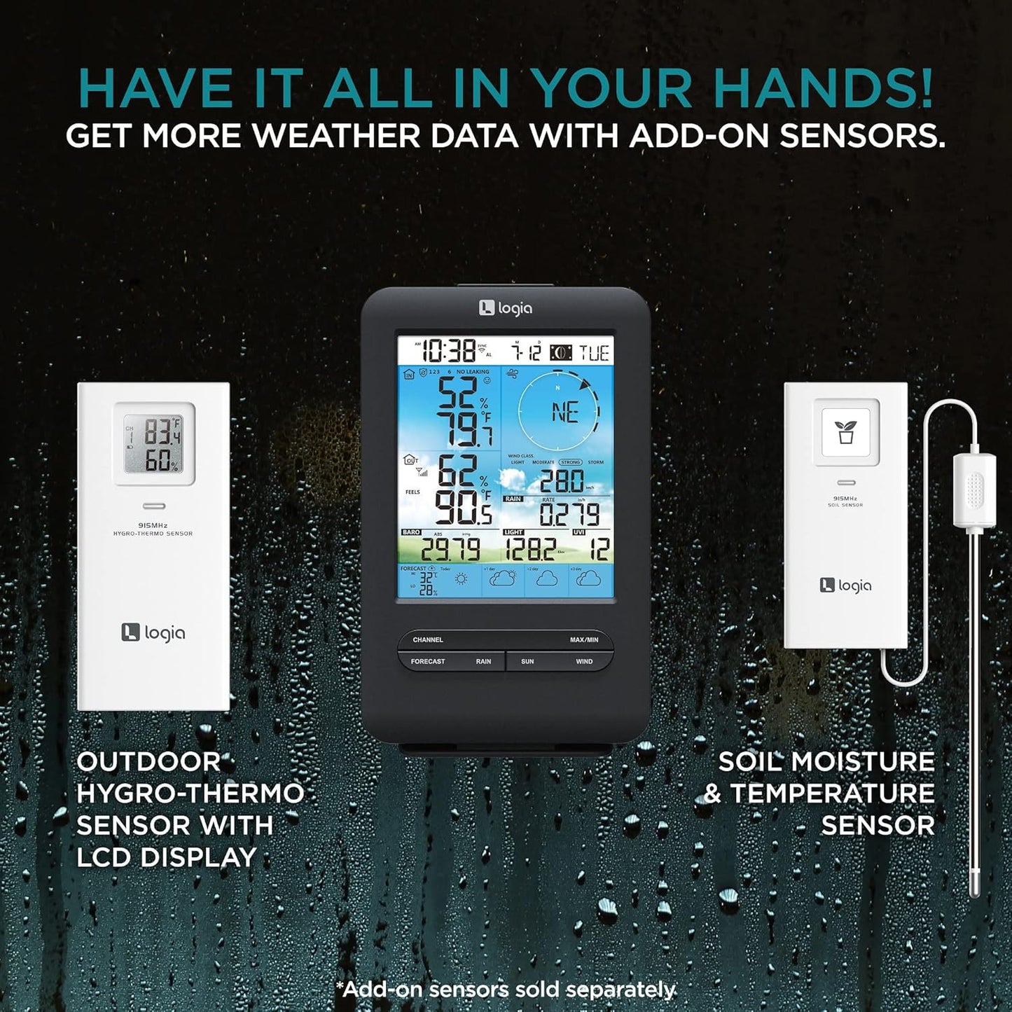 Logia 18-in-1 Wireless Weather Station with 7-in-1 Solar Sensor Array & 4-Day Forecast, Wi-Fi & Large Color Display, Wind Speed/Direction, Rainfall, UV Index, Light Intensity, Temperature & Humidity