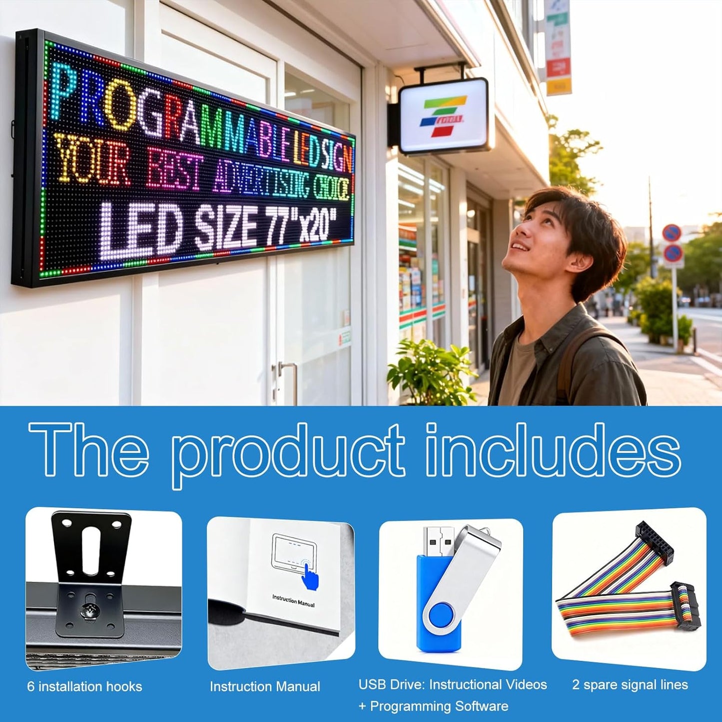 P10(77"*20") Outdoor Open Programmable Scrolling Led Sign Custom Wifi Led Signs For Wall Digital Signage Message Board Business Signs Board For Outside Advertising Sign Screen Panel