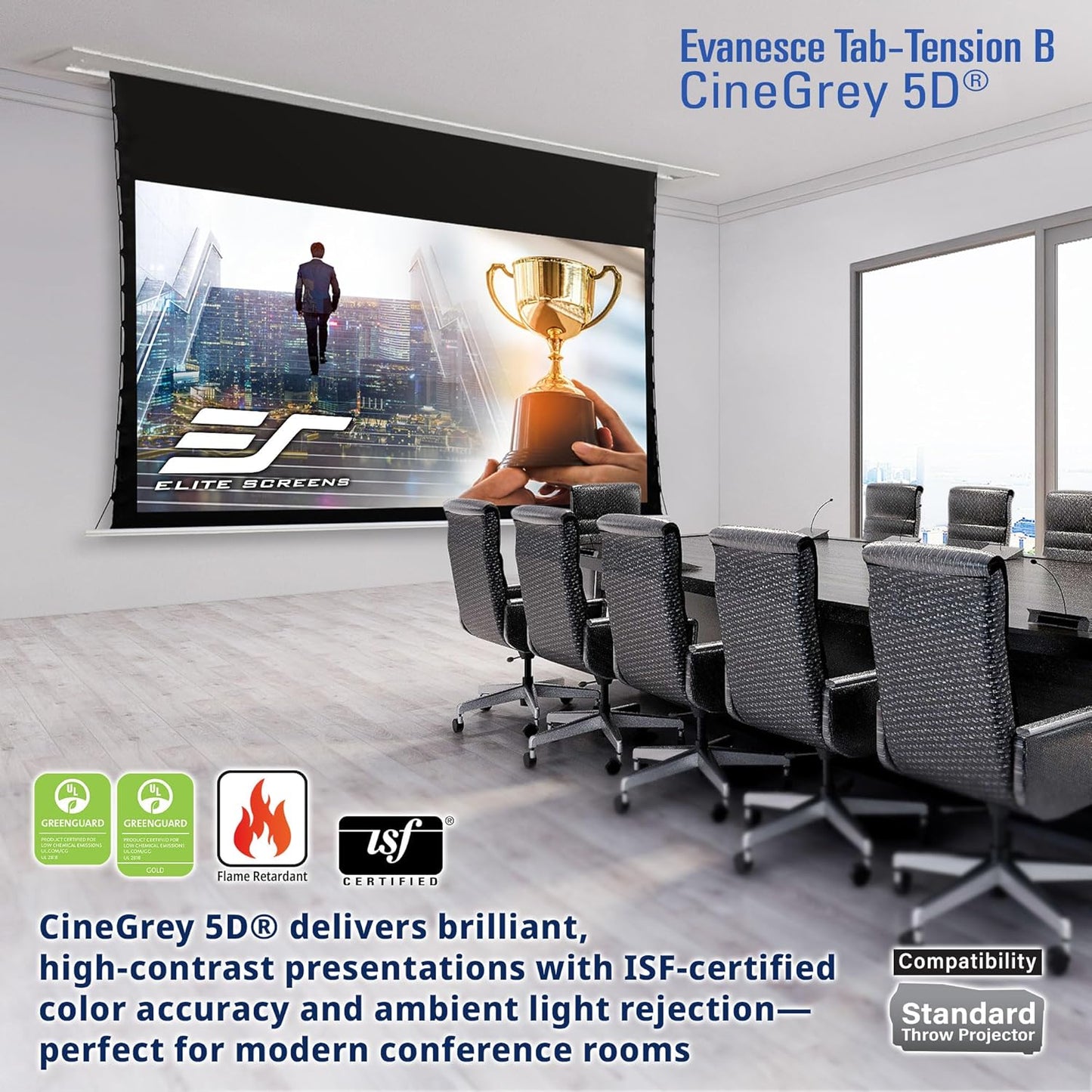 Elite Screens Evanesce Tab-Tension B 103" Diag. 16:9, Electric Recessed in-Ceiling Tensioned Ceiling/Ambient Light Rejecting (CLR/ALR) Projector Screen, ETB103HD5-E24, White