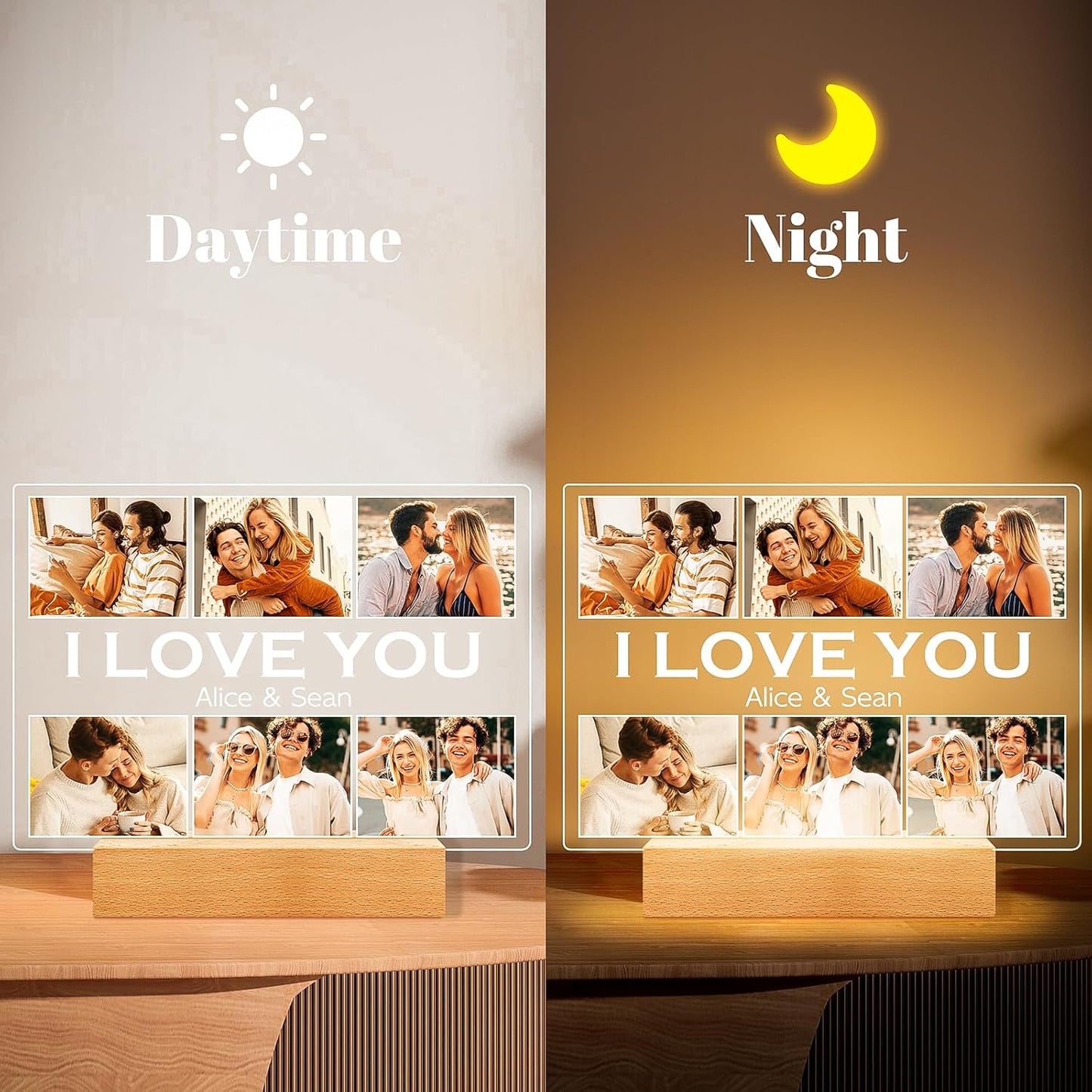 Personalized Picture Frame with Photo, Customized Photo Frame with Night Light, Custom Picture Frames, Personalized Anniversary Valentines Day Gifts for Women Men Her Him Girlfriend Boyfriend Couple