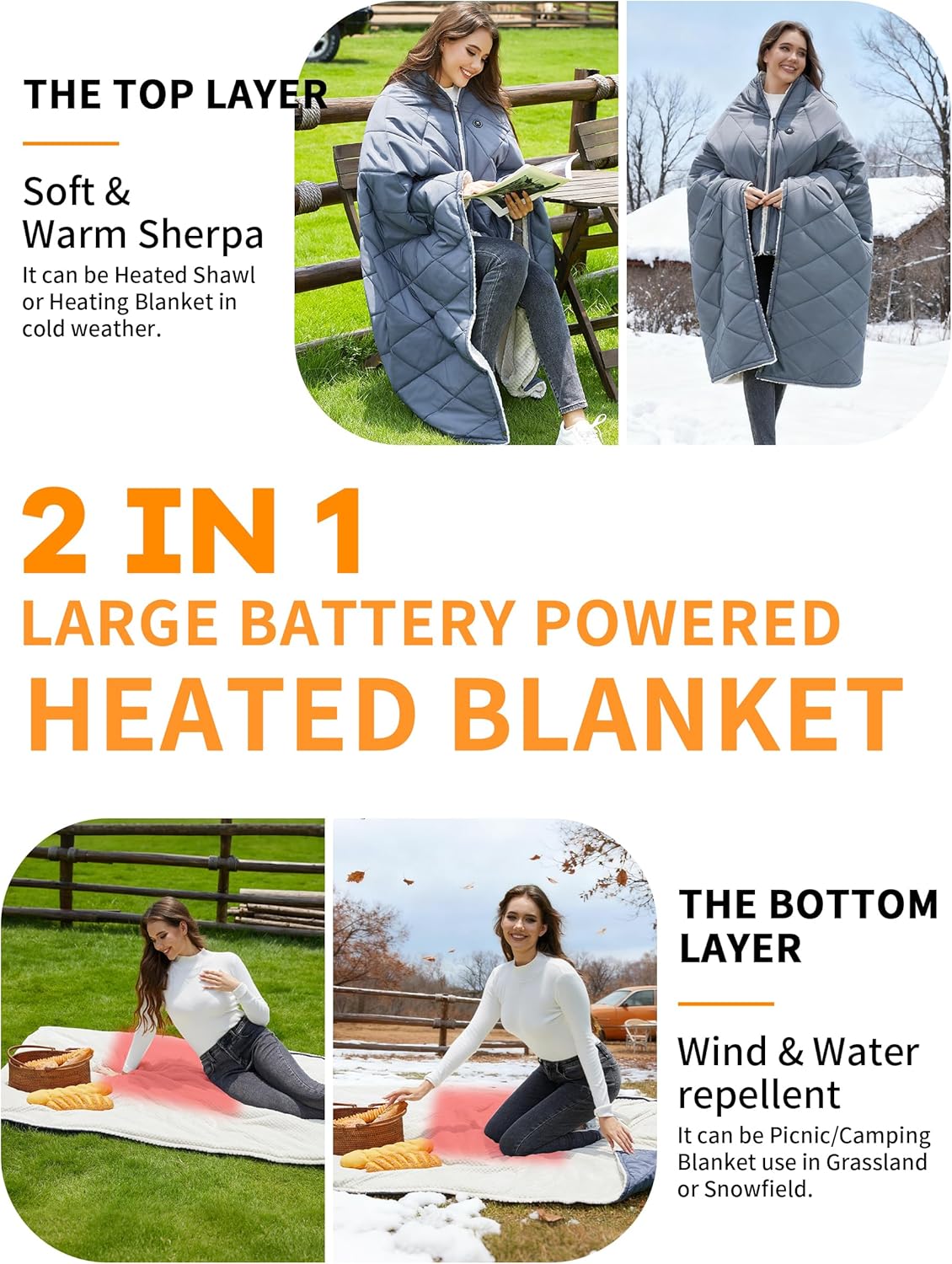 Heated Blanket Battery Operated,12V Heated Shawl Throw Blanket,Cordless heating pad with 15000 battery,Wearable Heated Blanket,Sherpa Lining,3 Heating Set for Car,Camping,Backpacking,Hiking,Travel