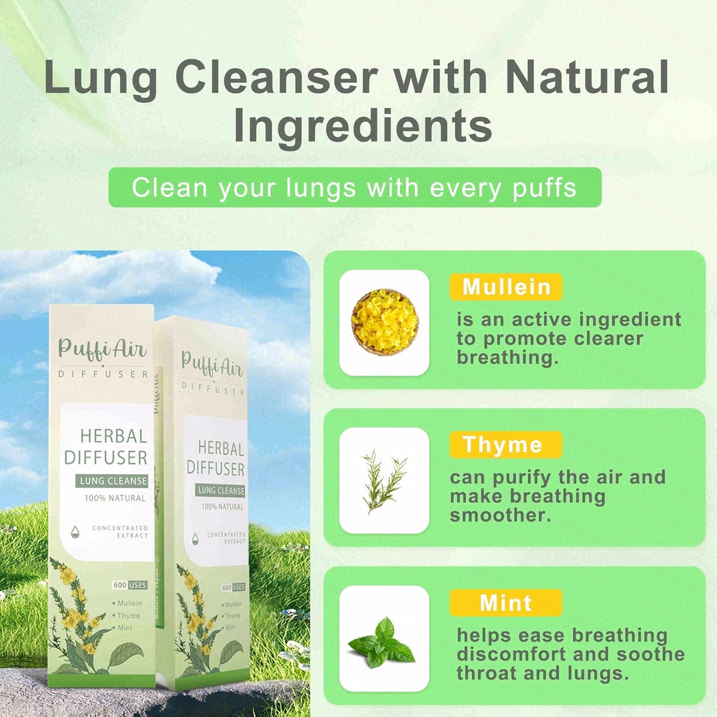 3-in-1 Herbal Diffuser Wellness Bundle: Sleep Support, Lung Detox & Natural Energy Boost – 600 Uses Per Stick