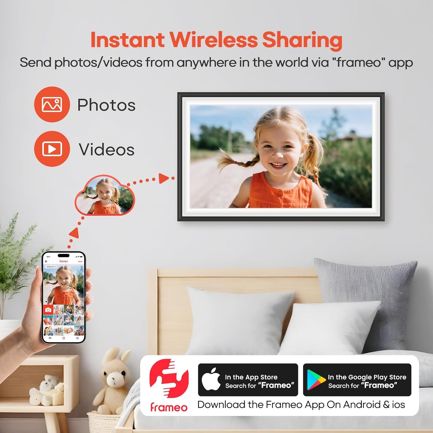 BIGASUO Digital Picture Frame Frameo 15.6" WiFi Electronic Photo Frames Large with 64GB Memory 1920x1080 IPS FHD Touch Screen Share Moments Instantly Anywhere Photo Gifts for Parents and Grandparents